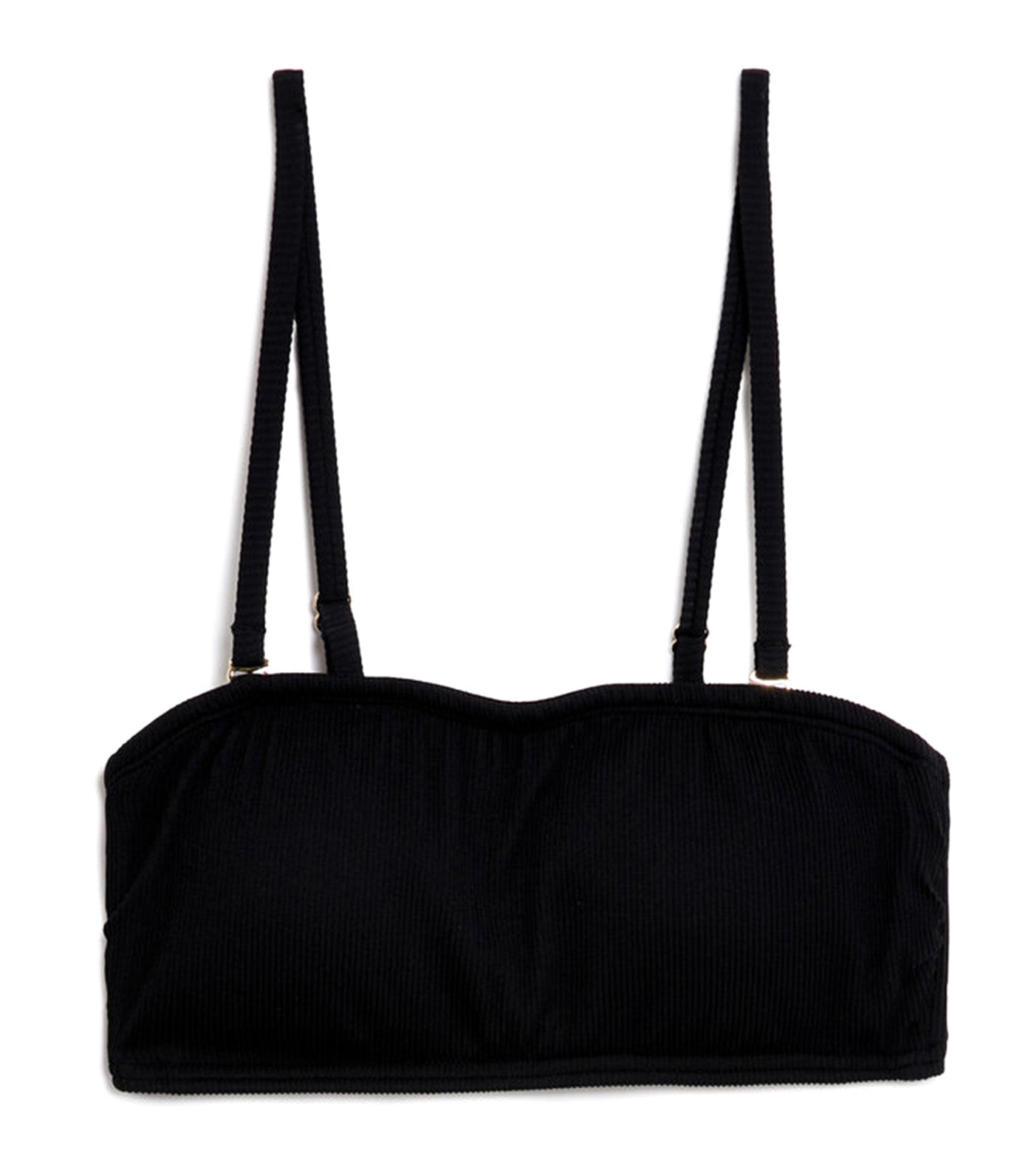 Ribbed Padded Square Neck Bikini Top Black