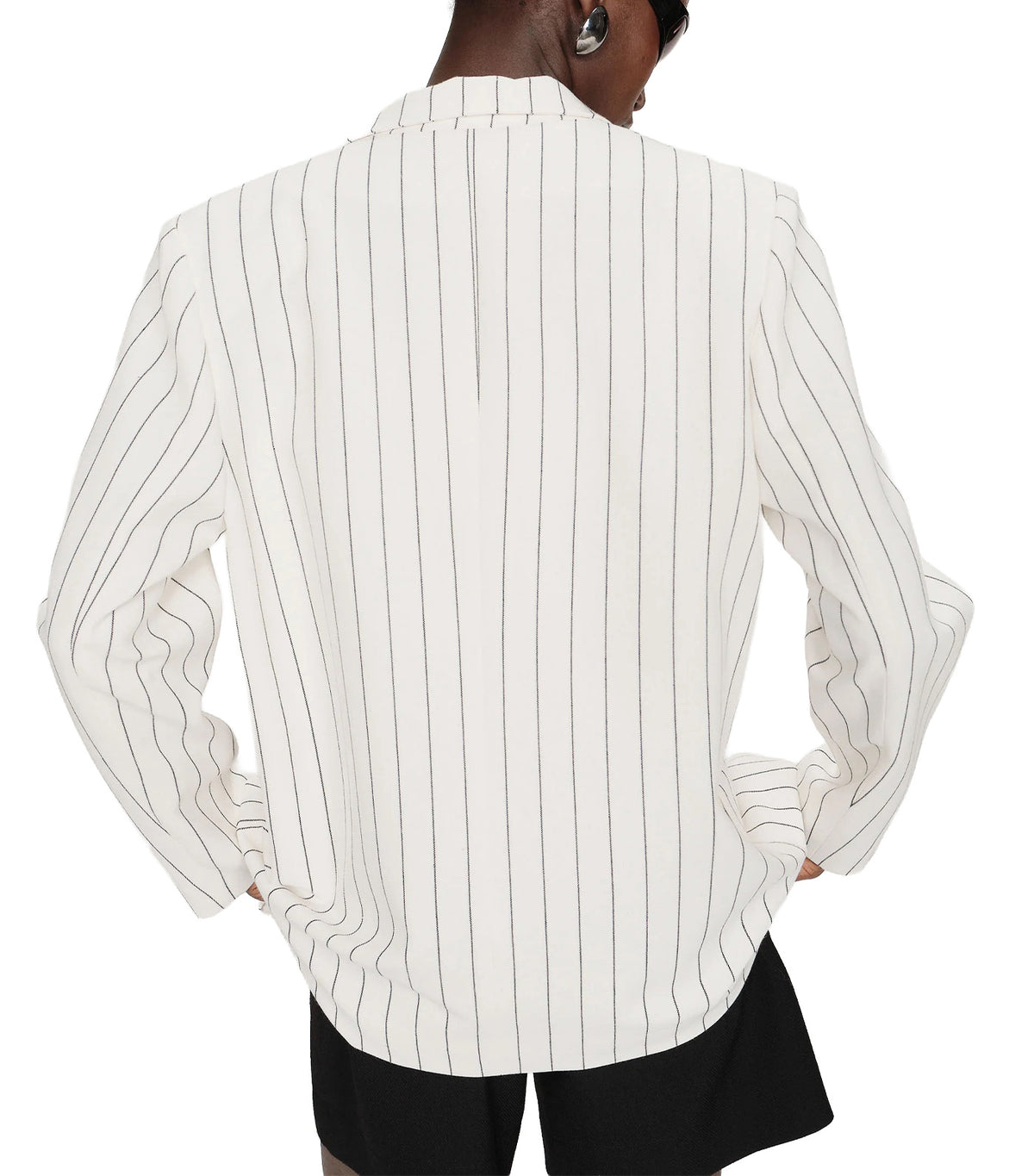 Velvet Striped Straight Blazer White