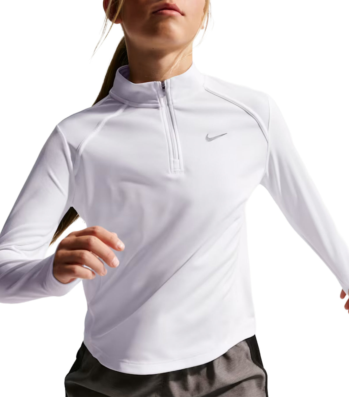 Tempo Older Kids' Girls' Dri-FIT Long-Sleeve Half-Zip Top White/White/White