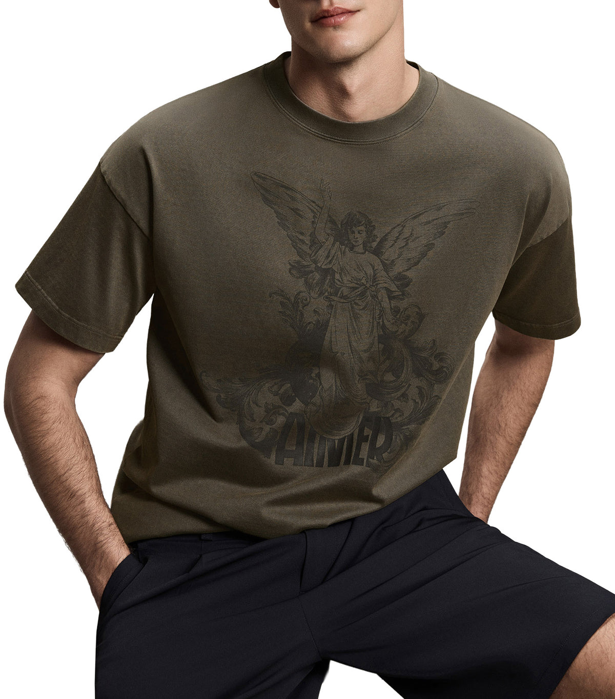 Men's Fashion Round Neck T-Shirt Dark Green