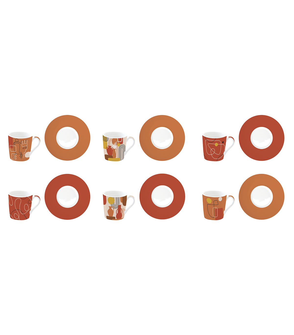 Terracotta Porcelain Espresso Coffee Cup with Saucer Set of 6