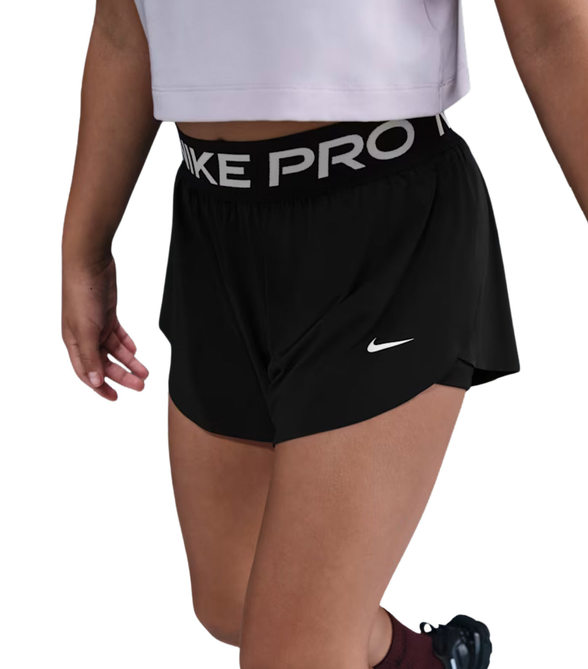 Pro Older Kids' Girls' Dri-FIT 2-in-1 Shorts Black/Black/White