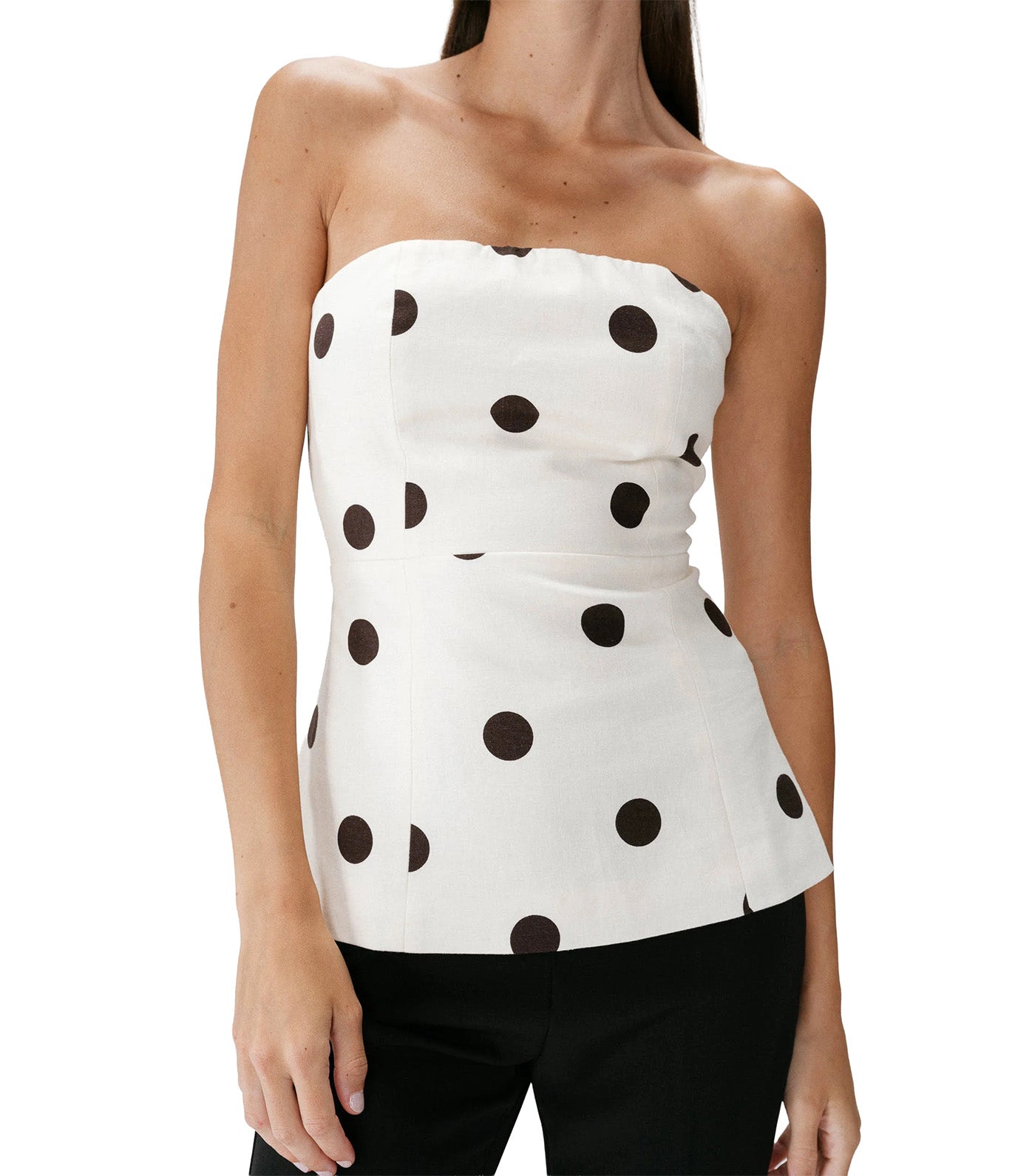 Wixie Polka-Dot Peplum Bustier Ecru