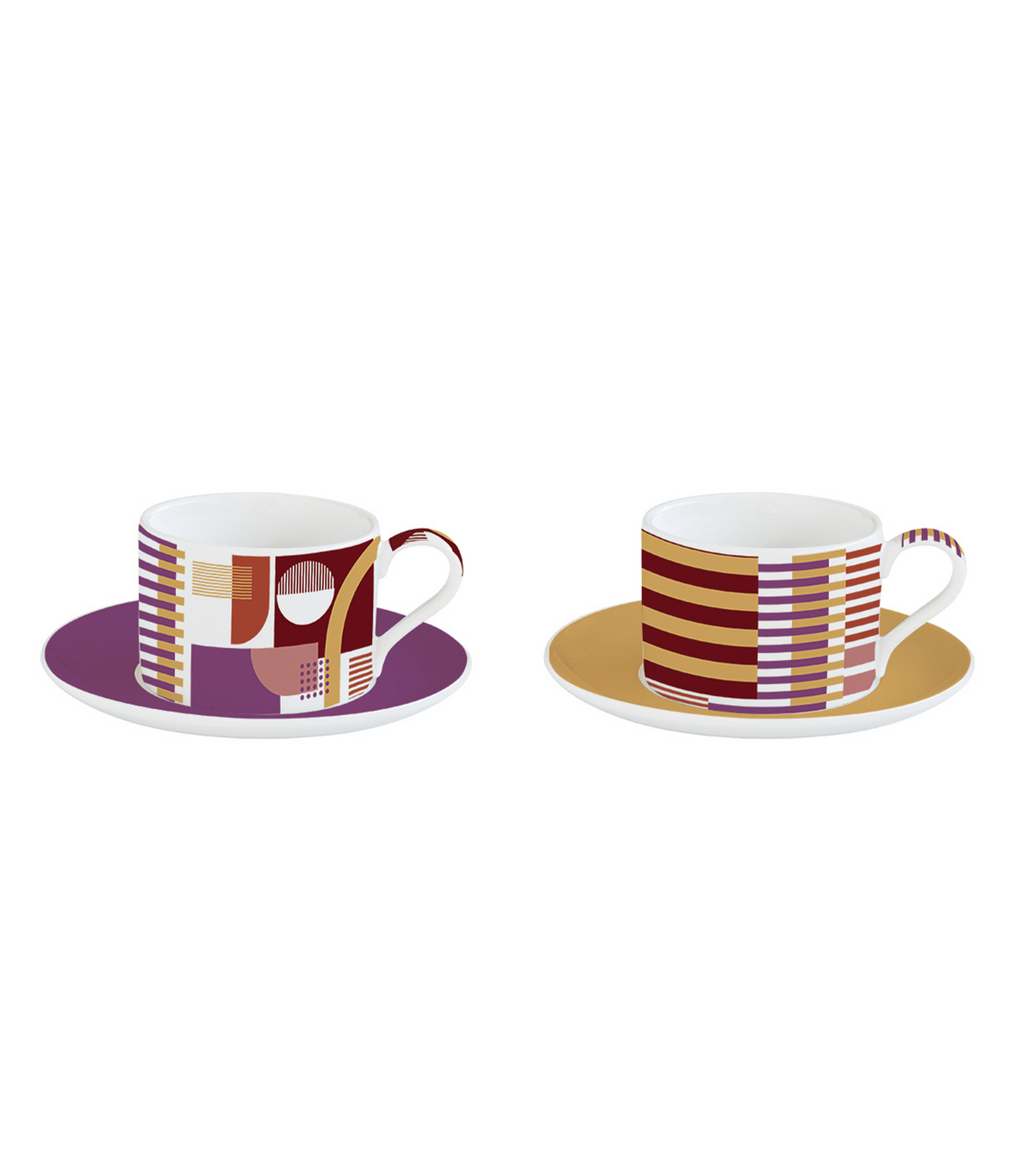 Geometric Art Porcelain Cup and Saucer Set of 2