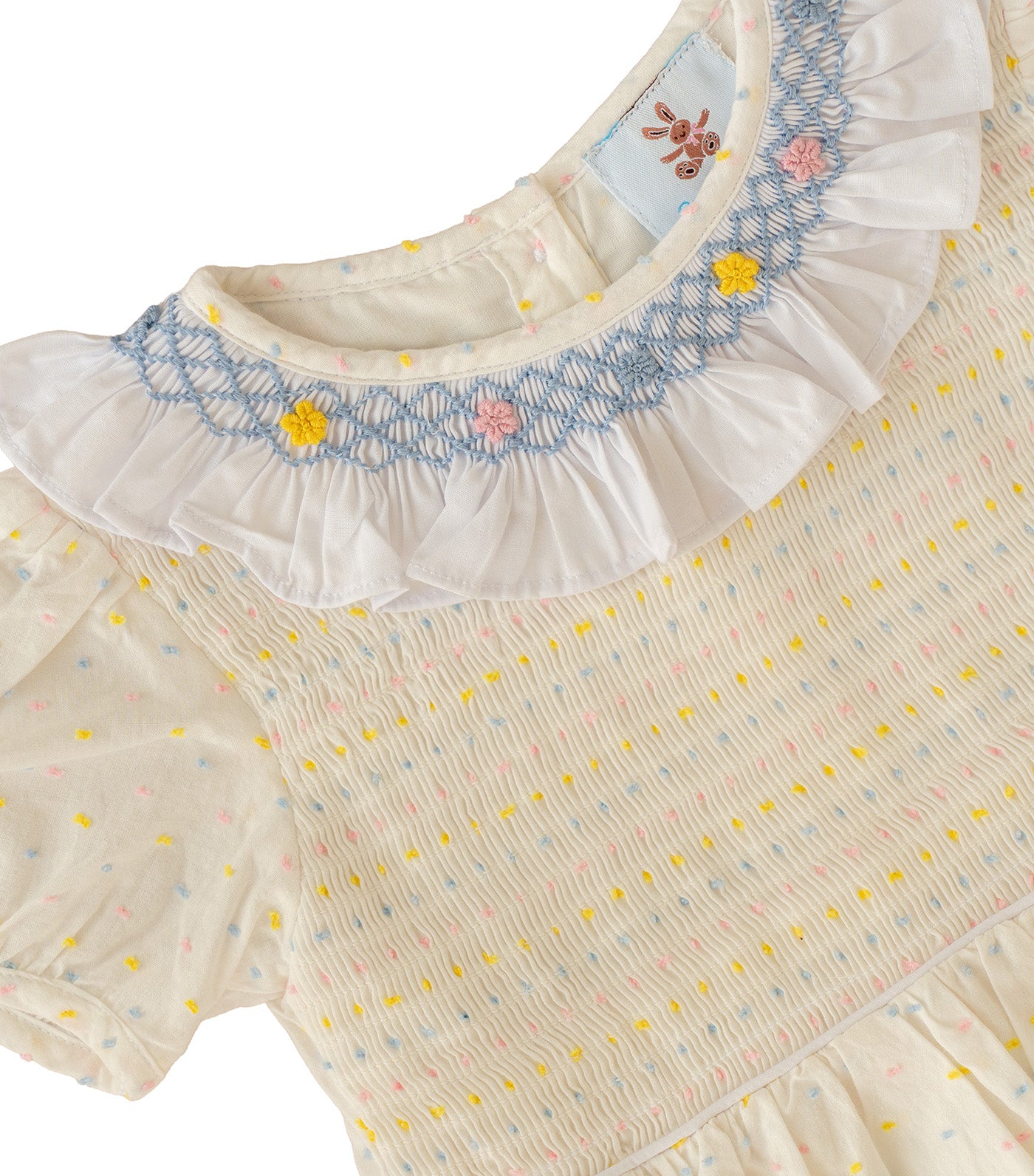 Girls Pastel Petal Smocked Dress Cream