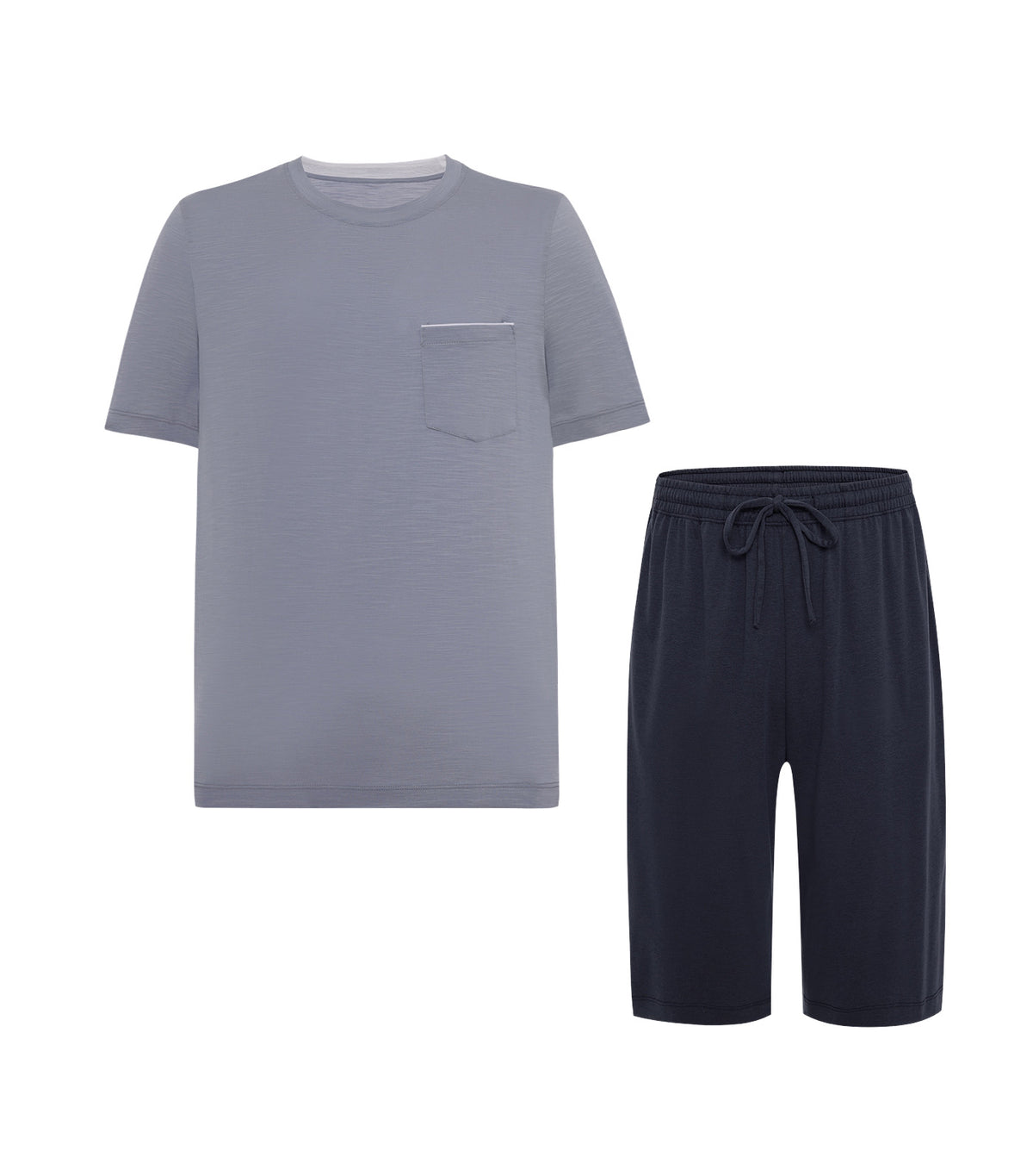 Men's Cotton Lounge Short-Sleeve Top and Shorts Set Blue/Gray