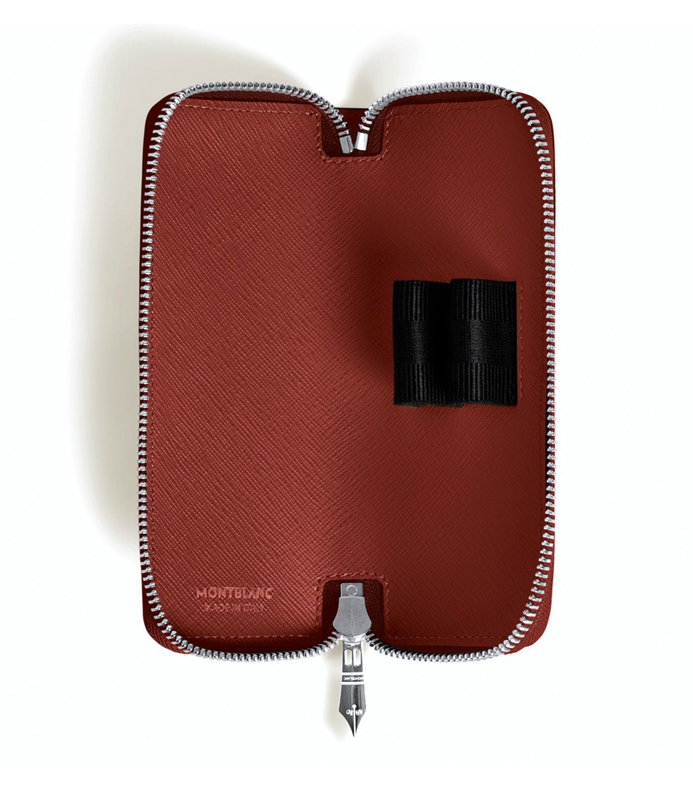 2-Pen Pouch with Zip in Sartorial Leather Red