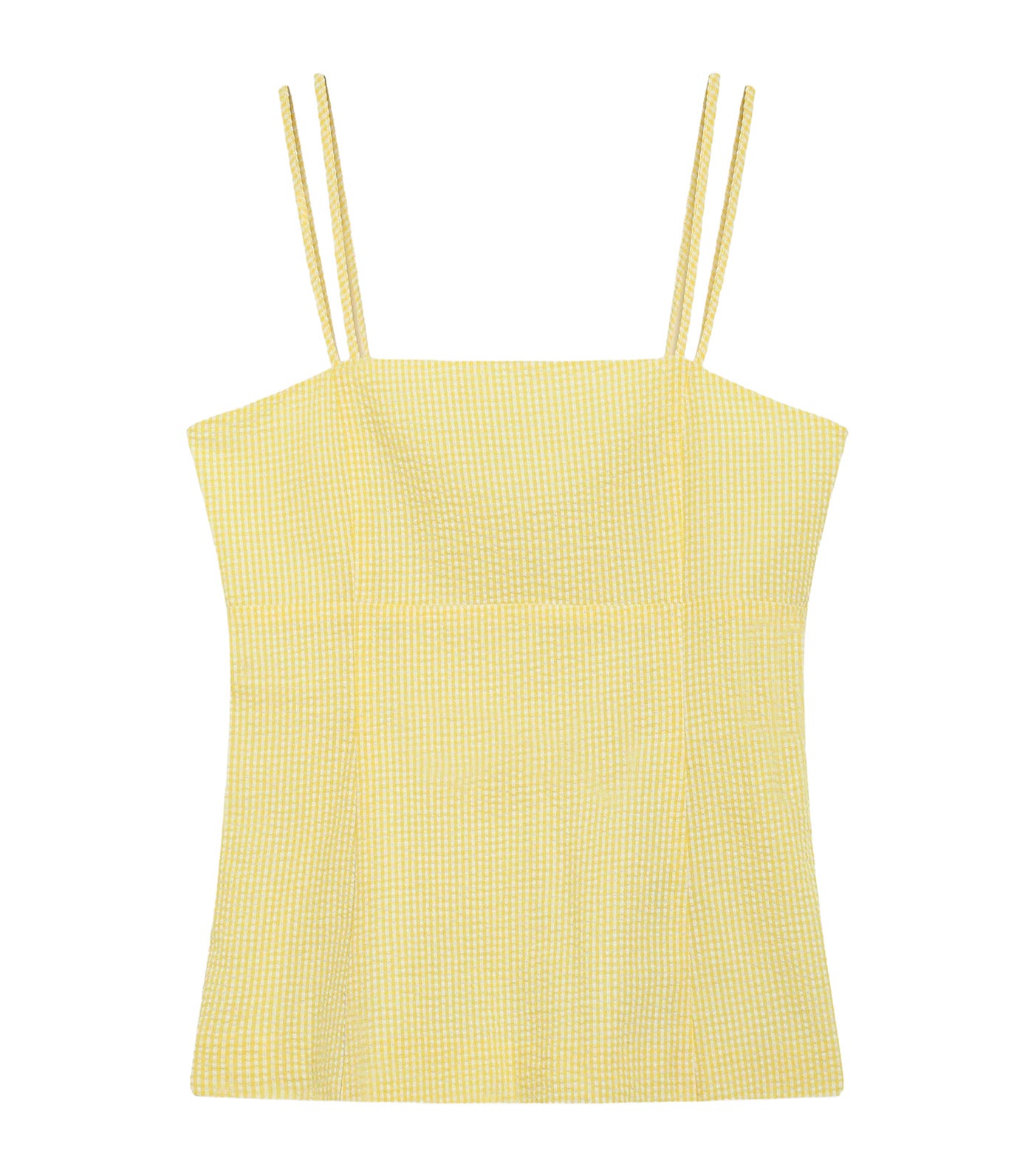 Wynel Fitted Gingham Cotton Square-Neck Top Yellow