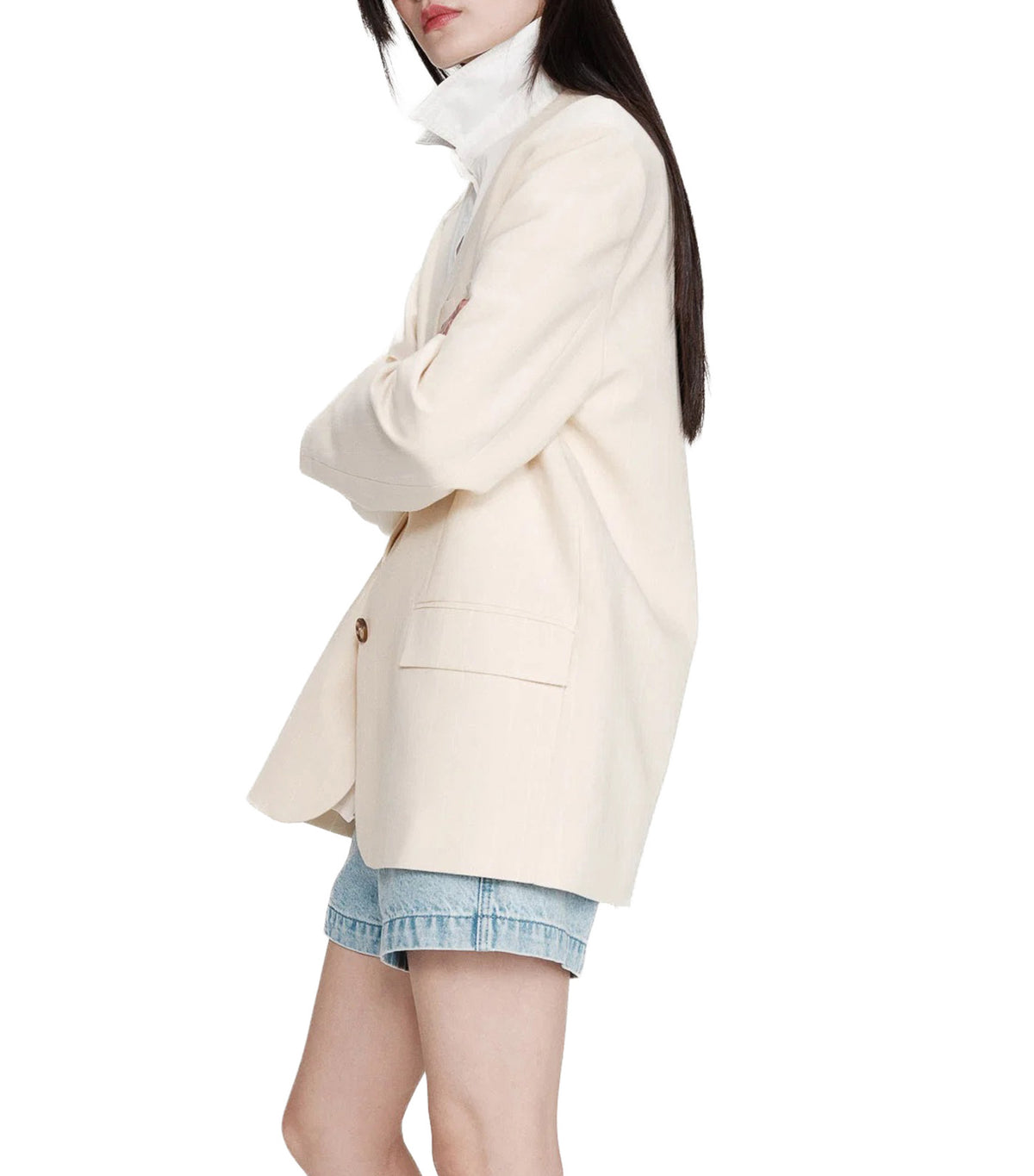 Velvet Striped Straight Blazer Vanilla