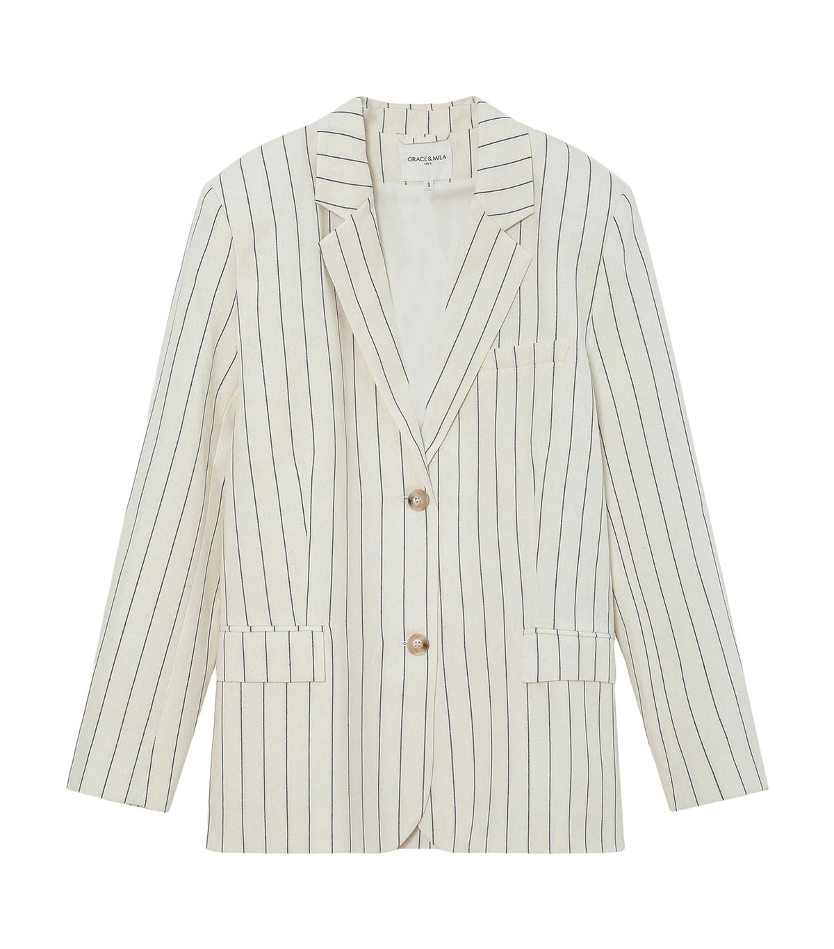 Velvet Striped Straight Blazer White