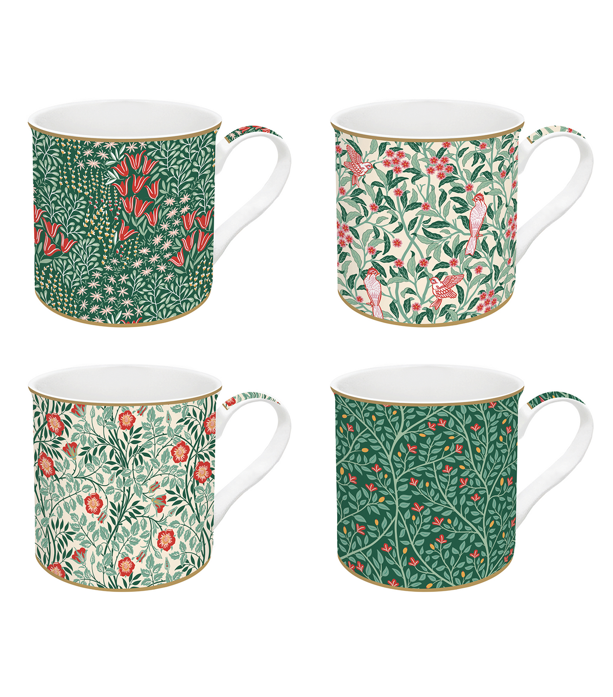Floral Fantasy Porcelain Mugs Set of 4
