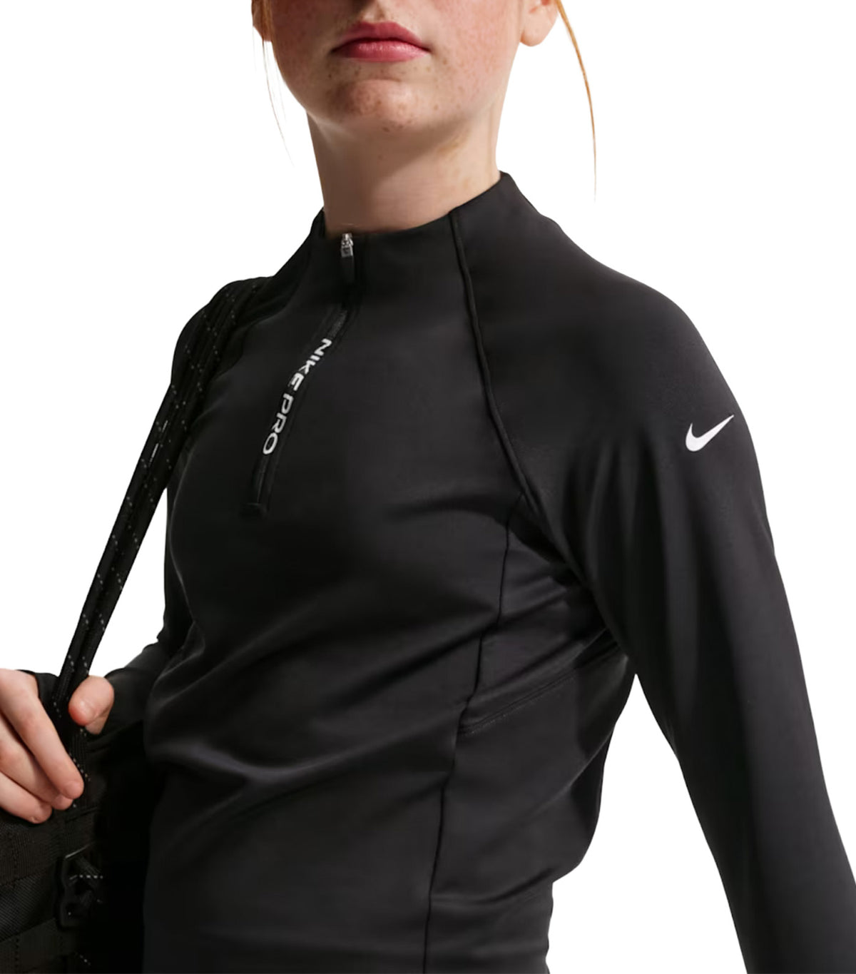 Pro Big Kids' Girls' Dri-FIT Half-Zip Long Sleeve Black/Black/White