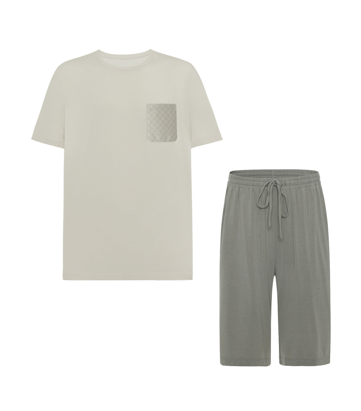 Men's Cooling Modal Lounge Short-Sleeve Top and Shorts Set Beige