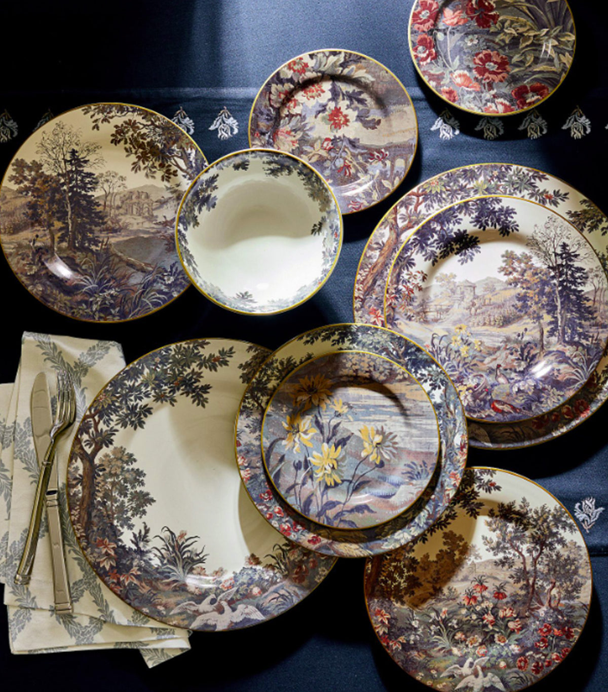 Kravet Folly Scenic Stoneware Cereal Bowls Set of 4 Multi