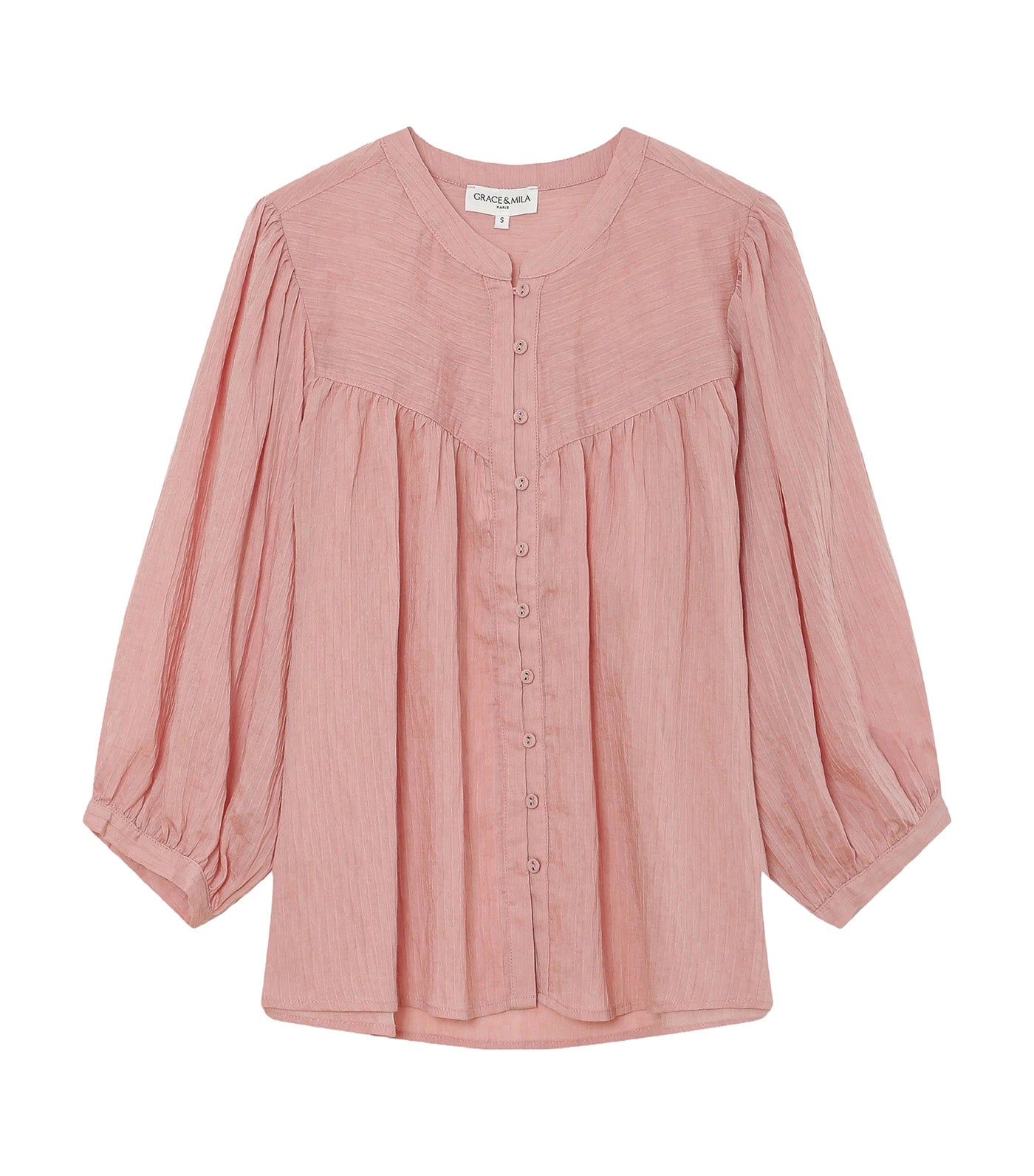 Vanille Loose Blouse with Balloon Sleeves Pink