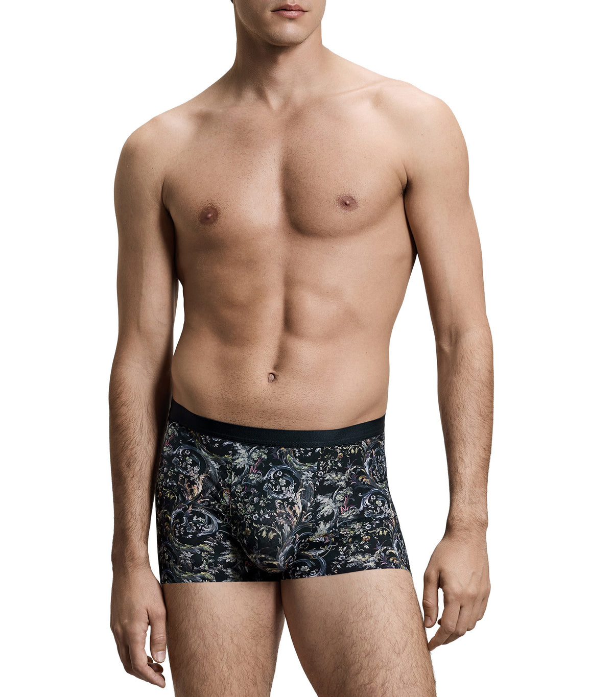 U-Shape Printed Elastic-Waistband Trunk Black
