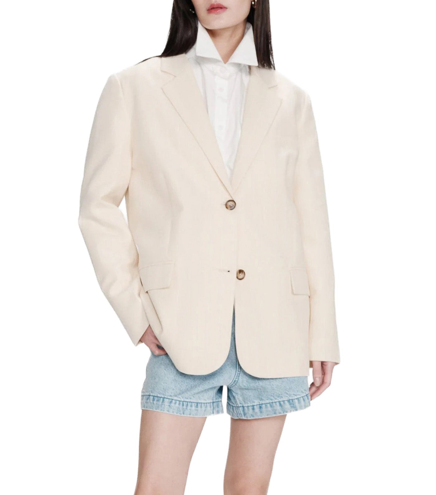 Velvet Striped Straight Blazer Vanilla