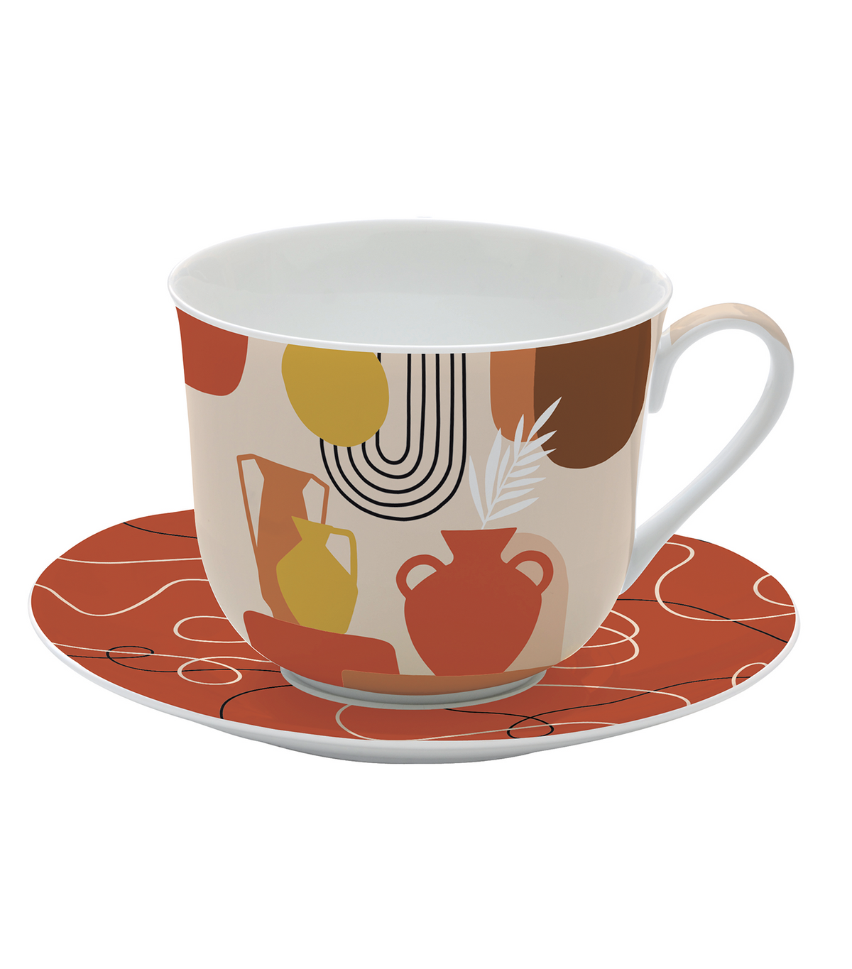 Terracotta Porcelain Breakfast Cup and Saucer