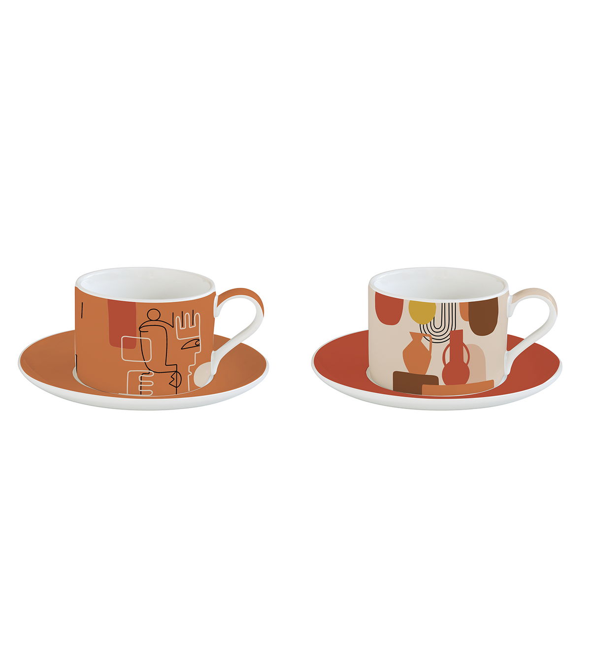 Terracotta Porcelain Cup and Saucer Set of 2