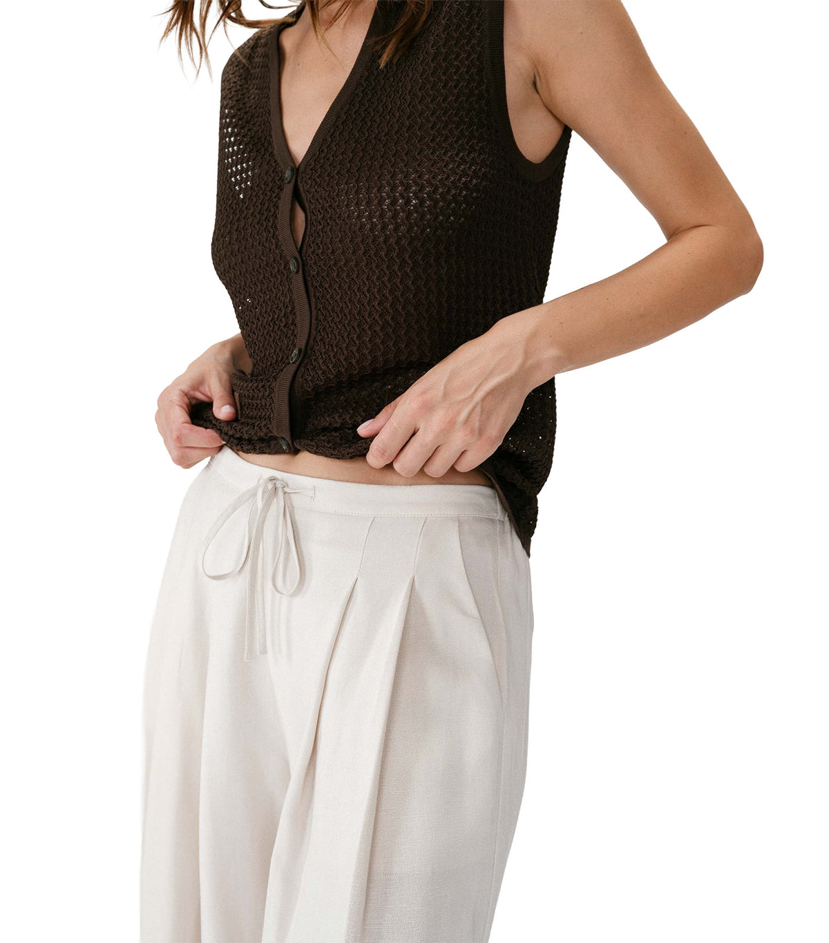 Wally Fluid Linen Tailored Trousers Sable