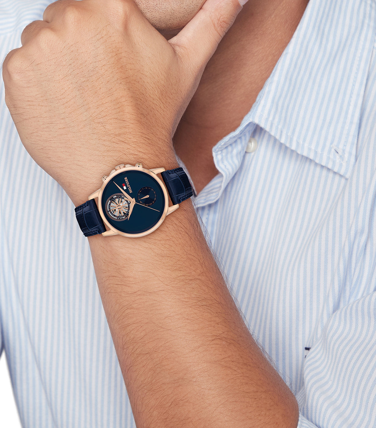 Stewart 1710747 Leather Watch Blue and Rose Gold