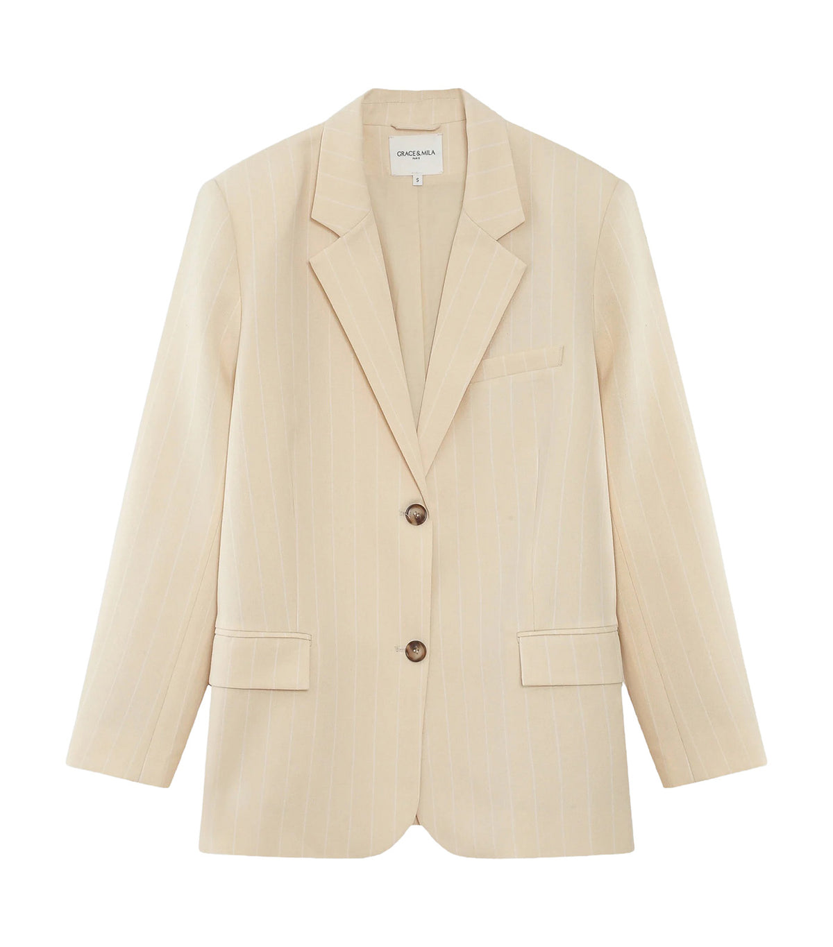 Velvet Striped Straight Blazer Vanilla