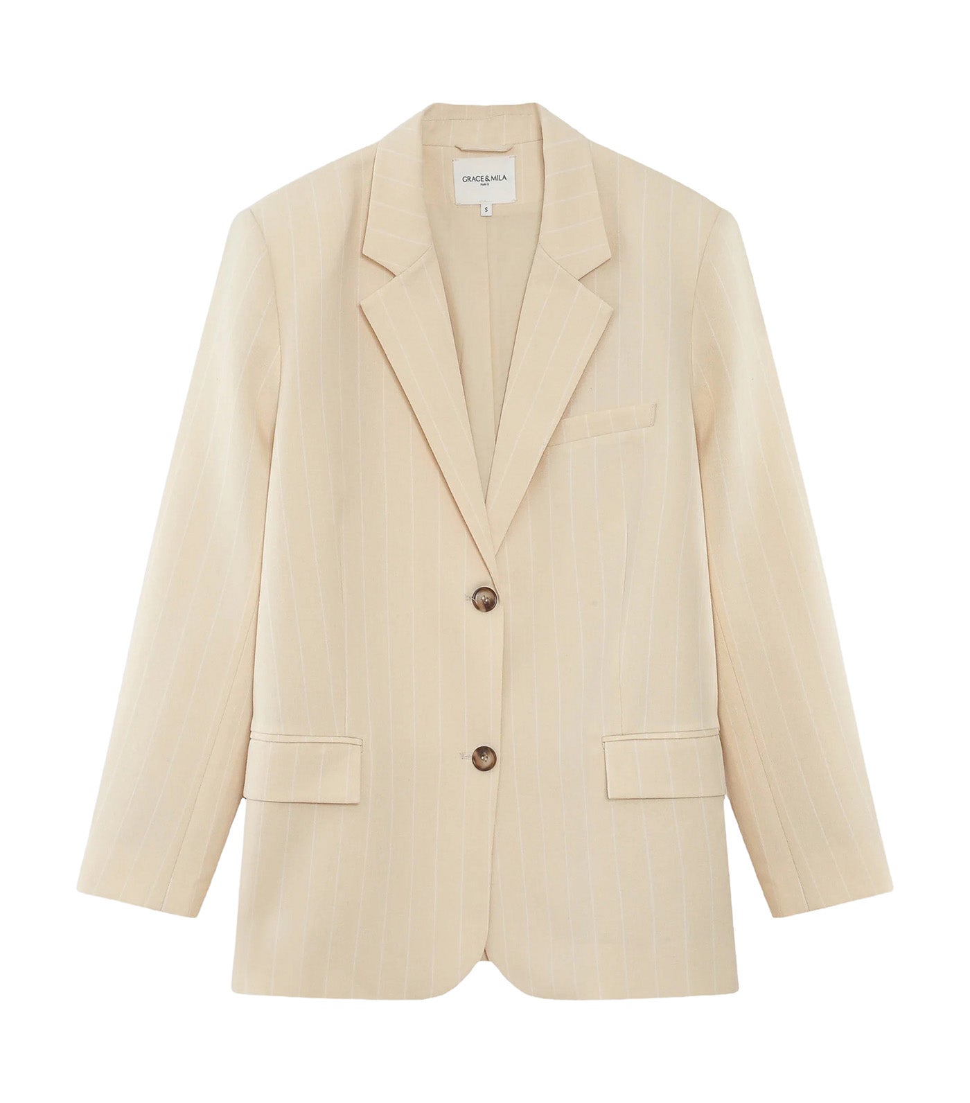 Velvet Striped Straight Blazer Vanilla