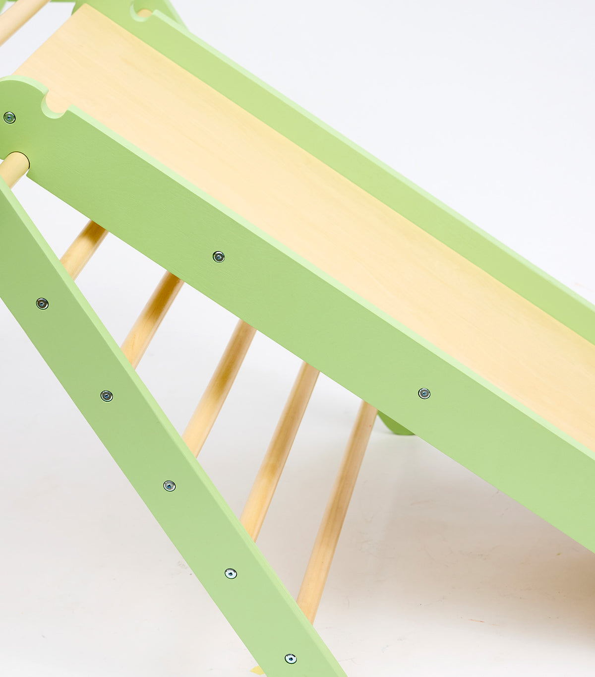 Pikler Triangle with Slide and Climb Board Pistachio