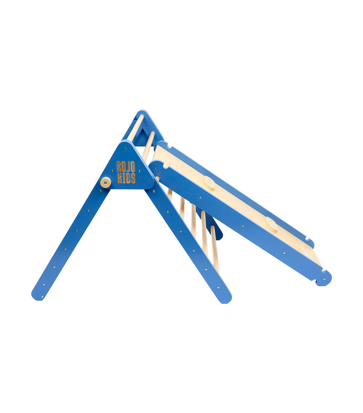 Pikler Triangle with Slide and Climb Board Blue