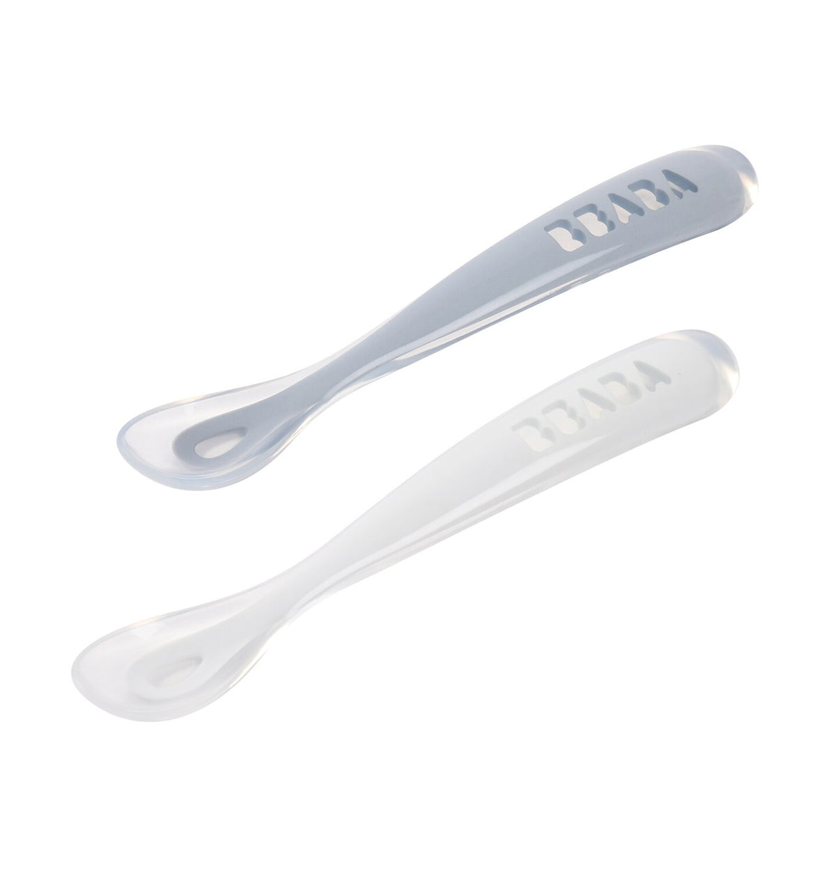 Set of 2 1st-Age Silicone Spoons with Case Pebble/Green