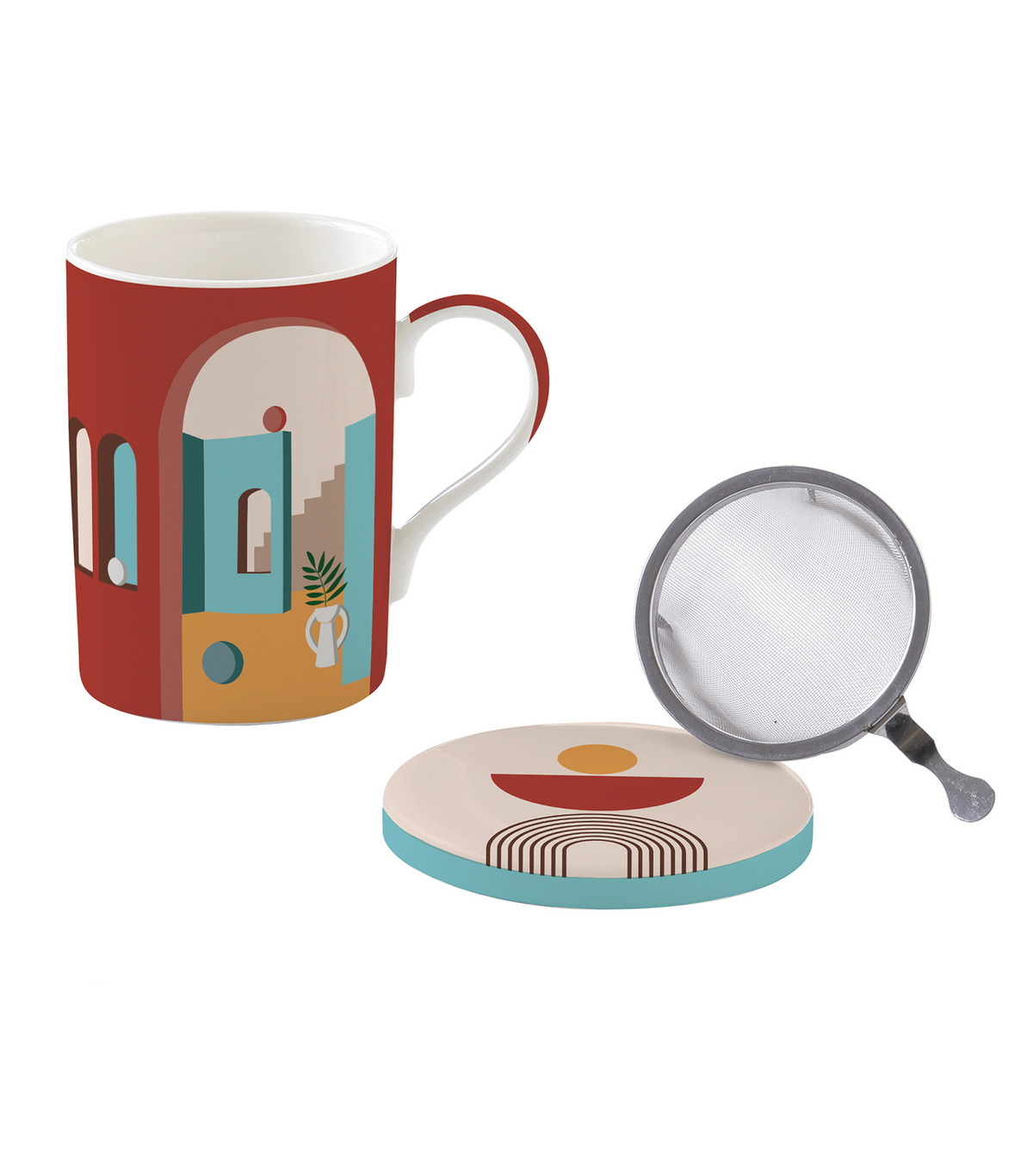 Illusion Porcelain Mug with Lid and Infuser Set of 3