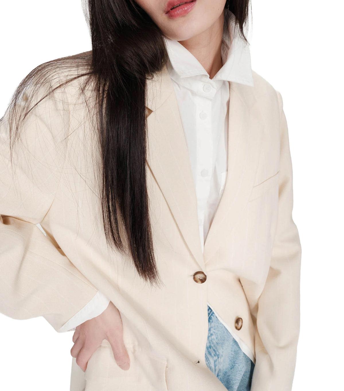 Velvet Striped Straight Blazer Vanilla