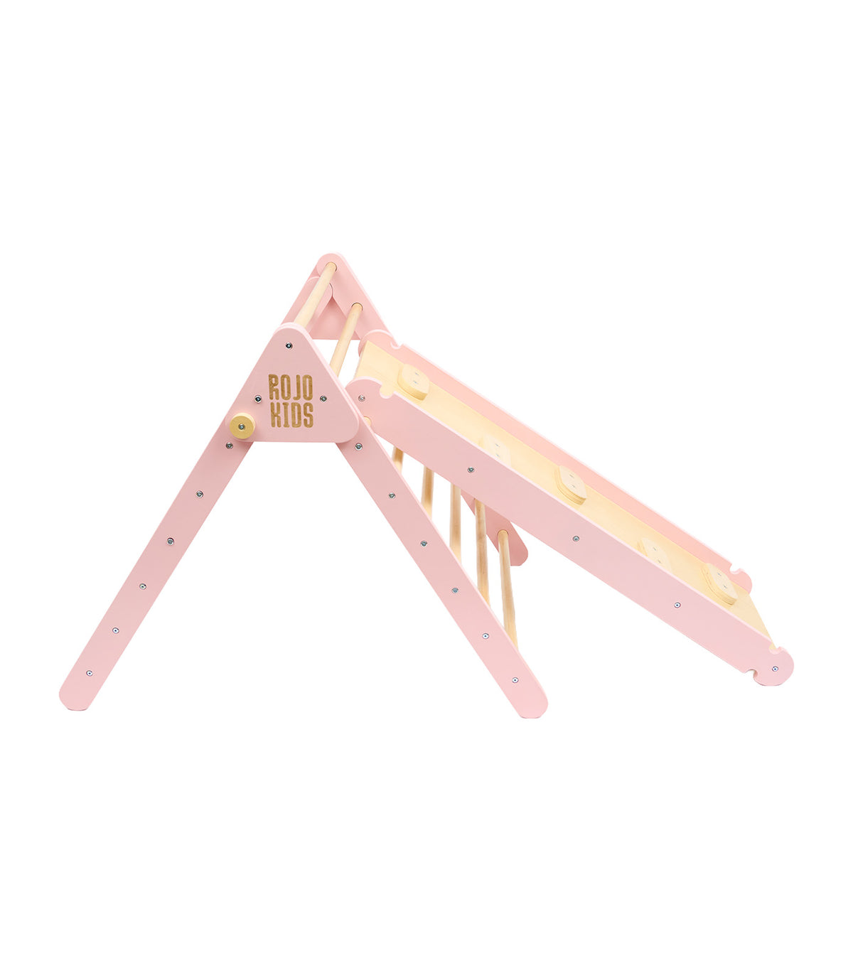 Pikler Triangle with Slide and Climb Board Pink
