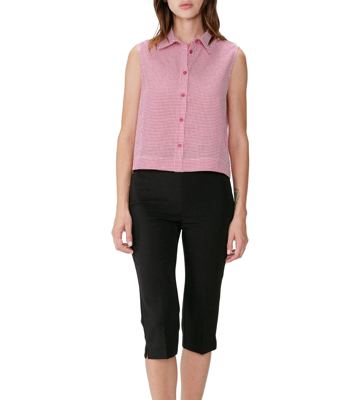 Windell Sleeveless Gingham Cotton Shirt Red