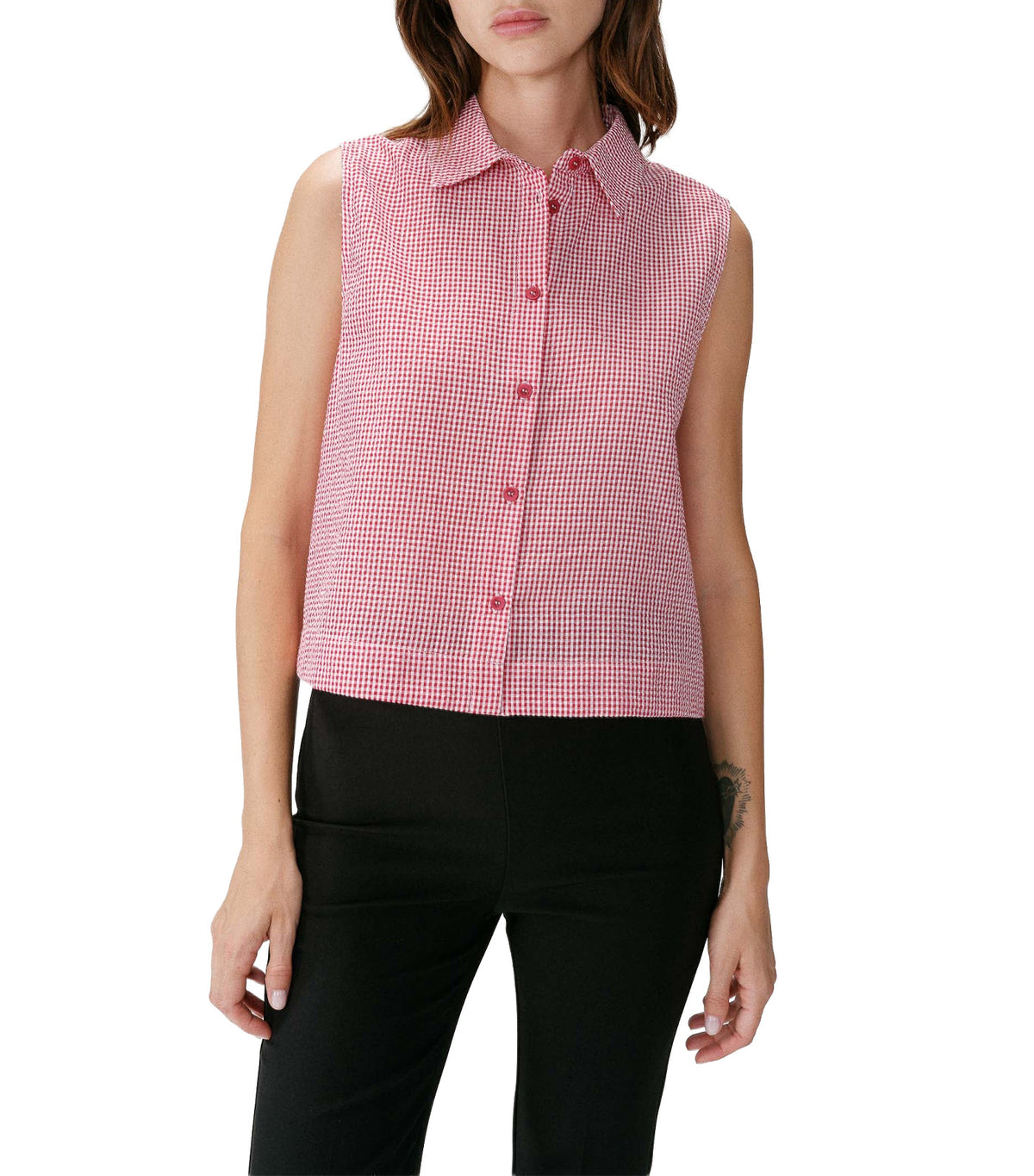 Windell Sleeveless Gingham Cotton Shirt Red