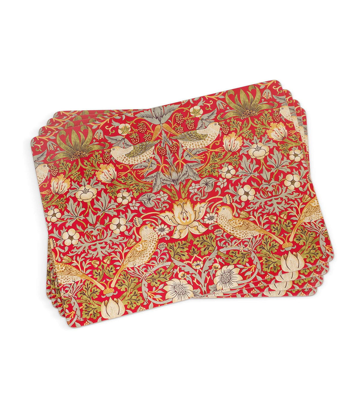 Morris & Co. Strawberry Thief Large Placemats Set of 4 Red