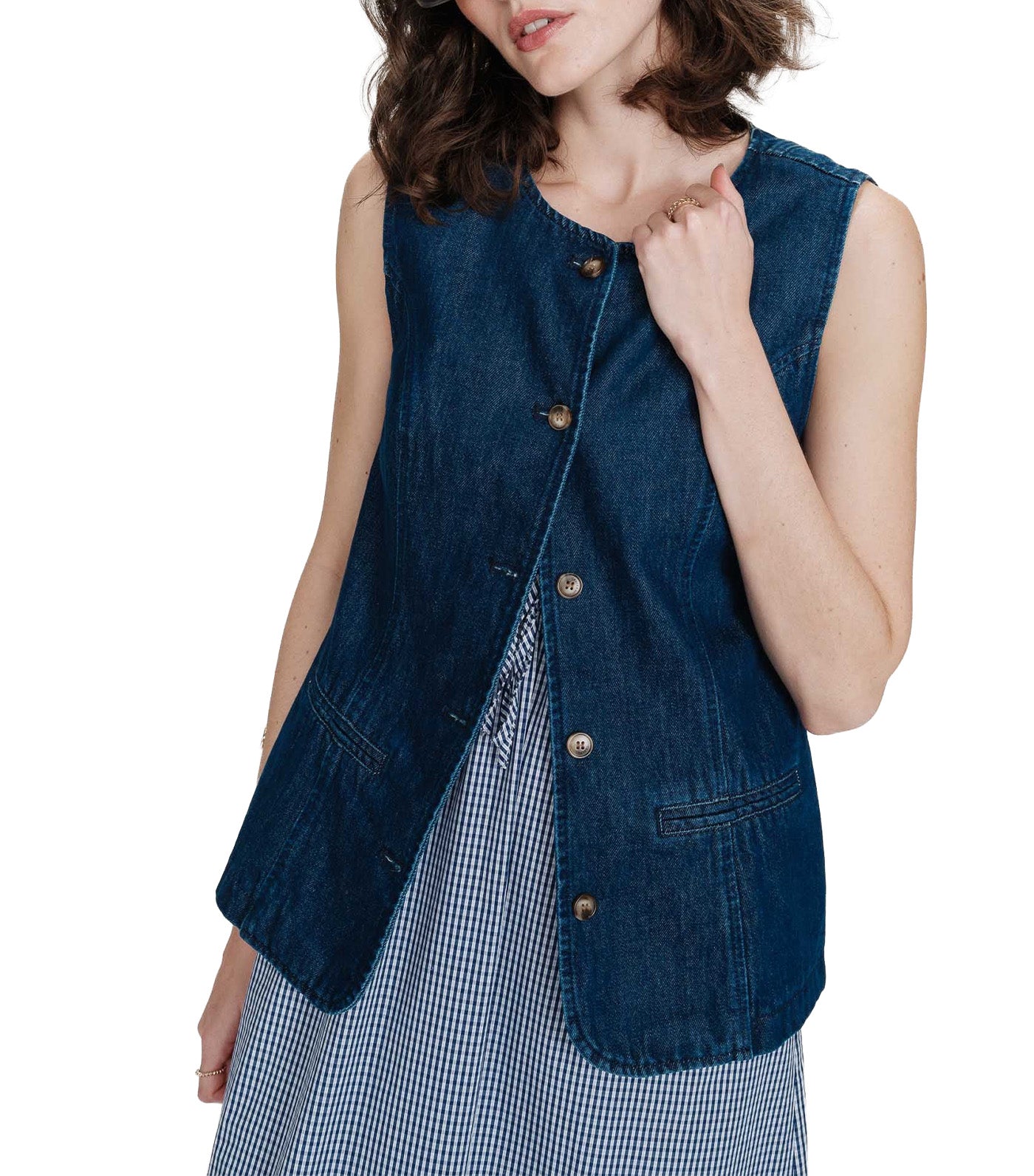 Vallon Fitted Sleeveless Denim Jacket Medium Blue