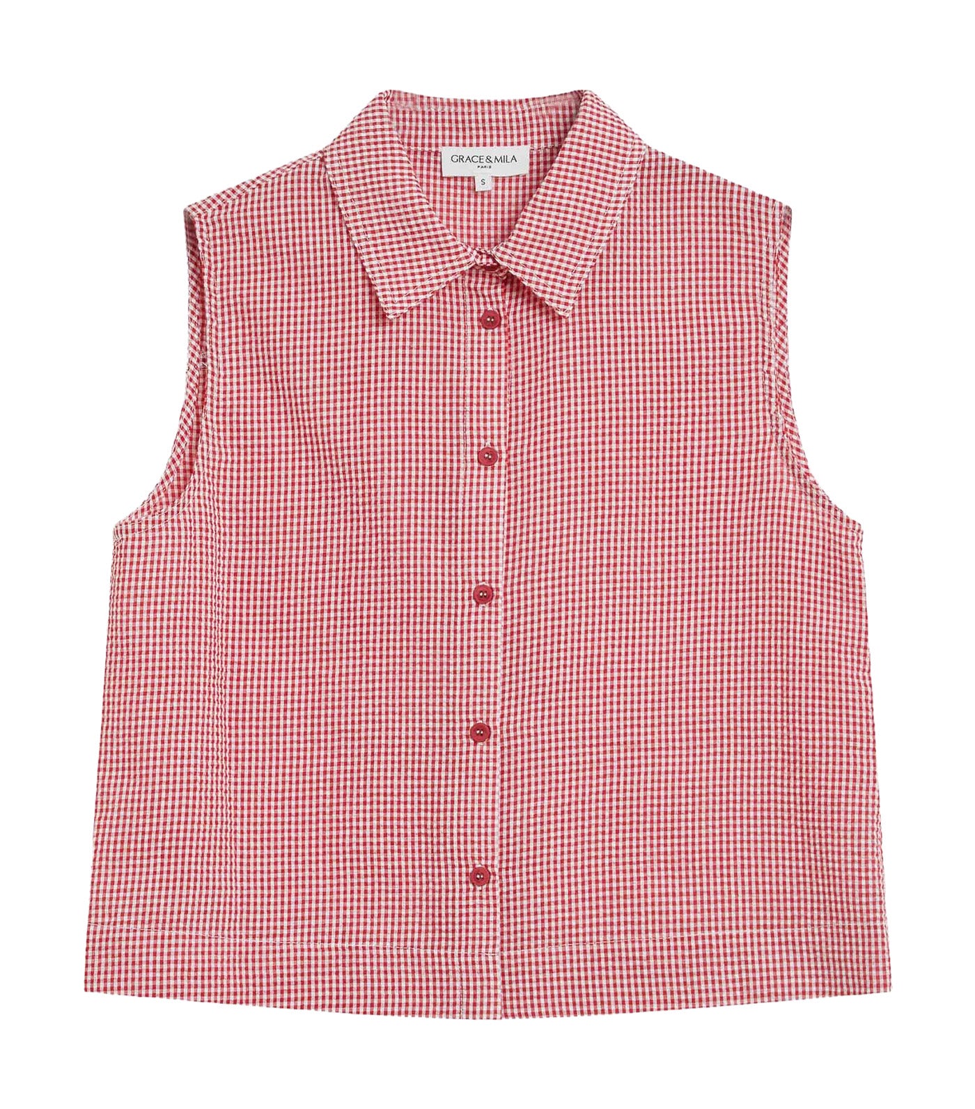 Windell Sleeveless Gingham Cotton Shirt Red
