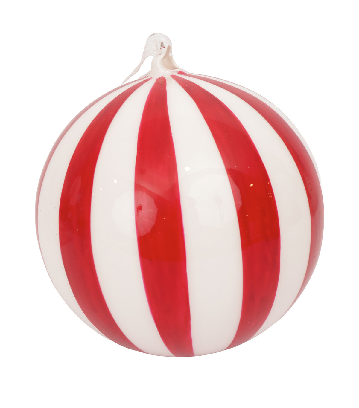 150mm Christmas Striped Glass Ball Red White