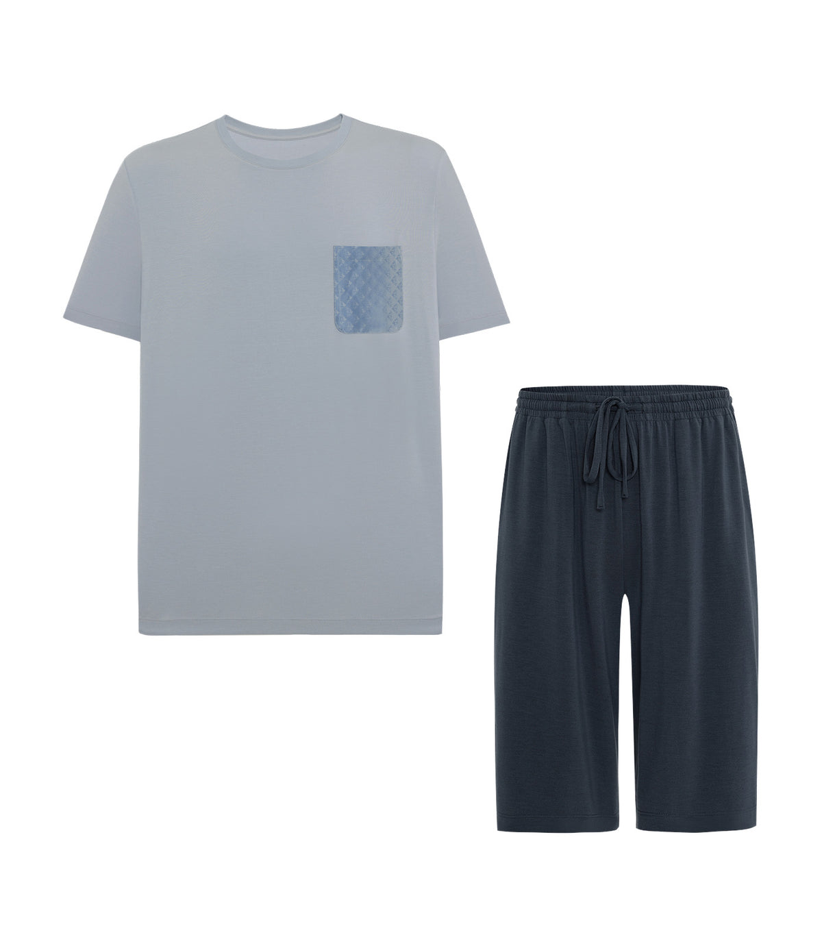 Men's Cooling Modal Lounge Short-Sleeve Top and Shorts Set Blue