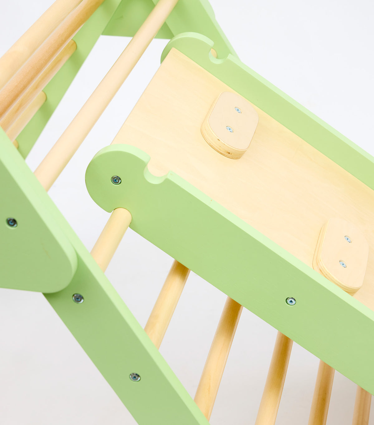 Pikler Triangle with Slide and Climb Board Pistachio
