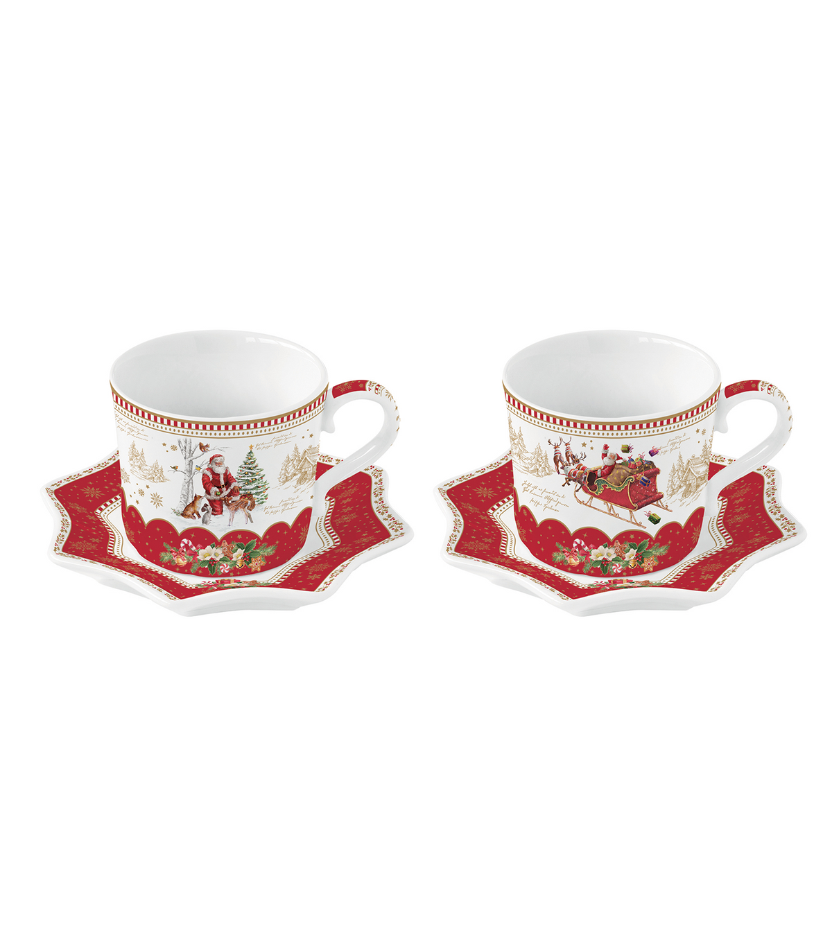 Christmas Memories Porcelain Assorted Coffee Cup and Saucer Set of 2