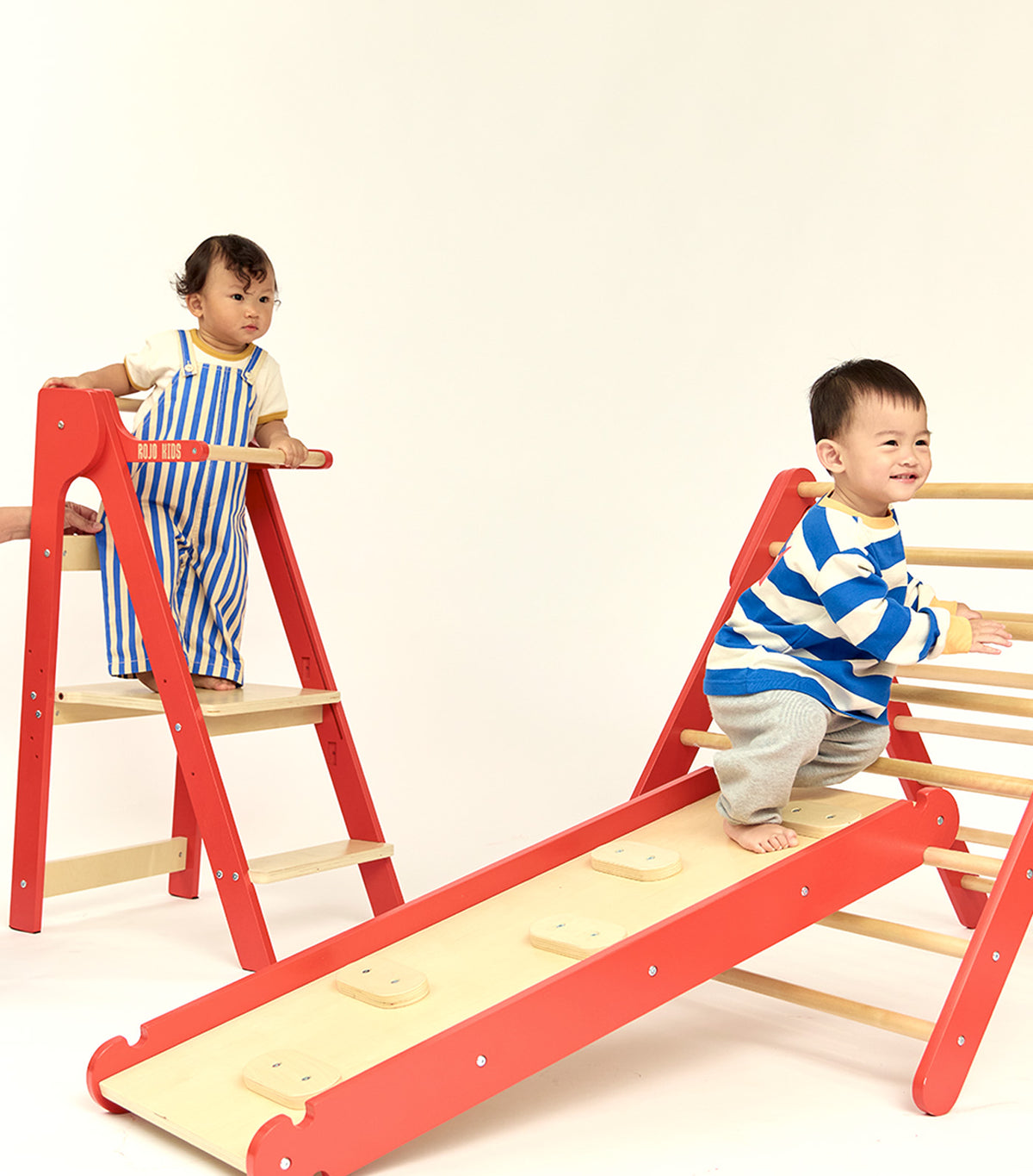 Pikler Triangle with Slide and Climb Board Red
