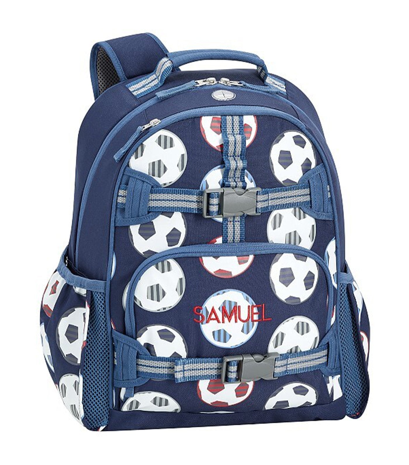 pottery barn kids mackenzie navy soccer glow-in-the-dark backpacks large