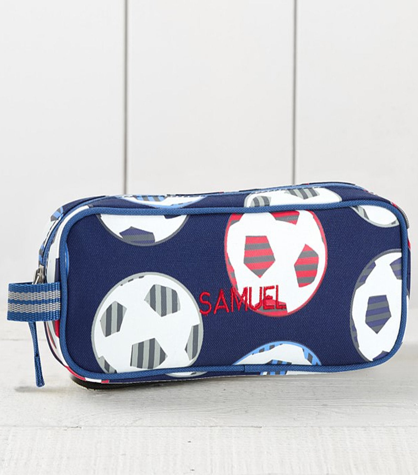 pottery barn kids mackenzie navy soccer glow-in-the-dark pencil case