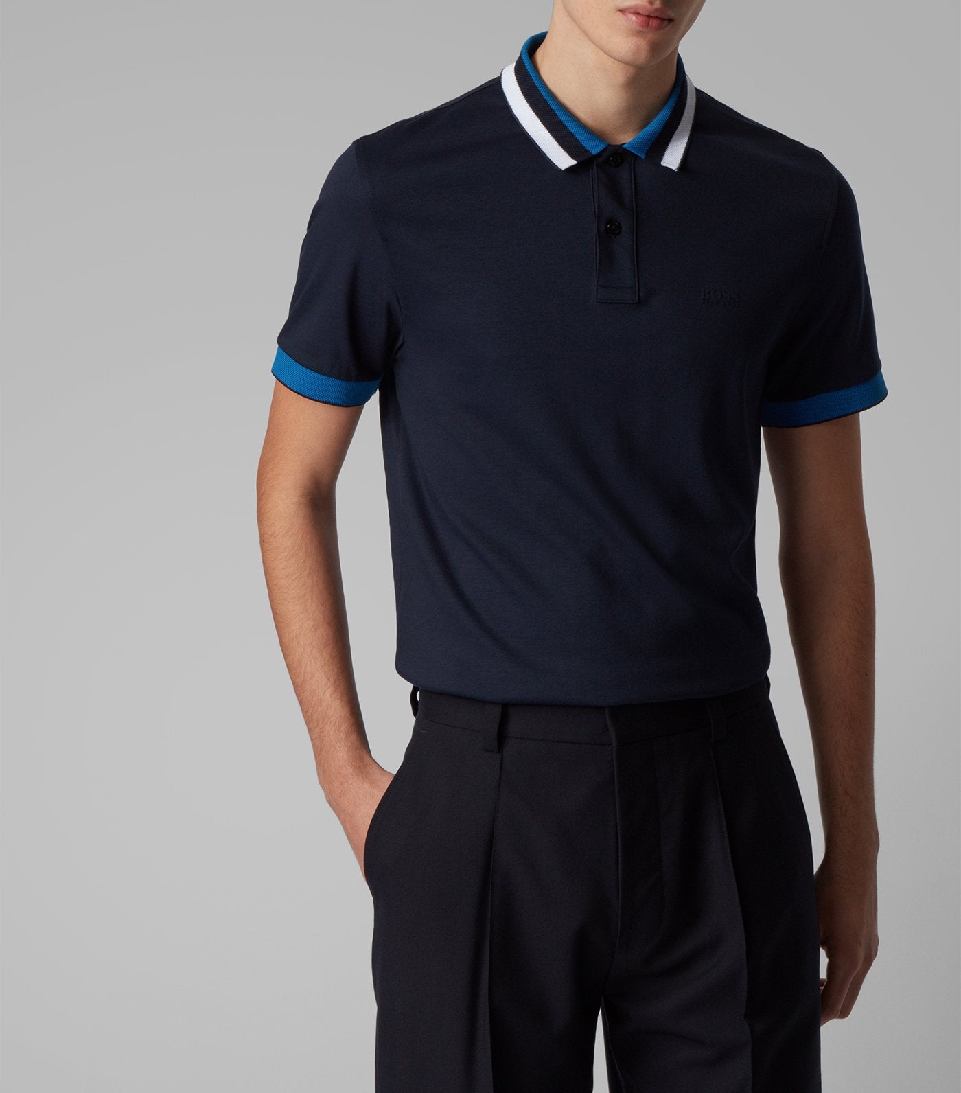 Phillipson 67 Striped Collar Polo Shirt Dark Blue