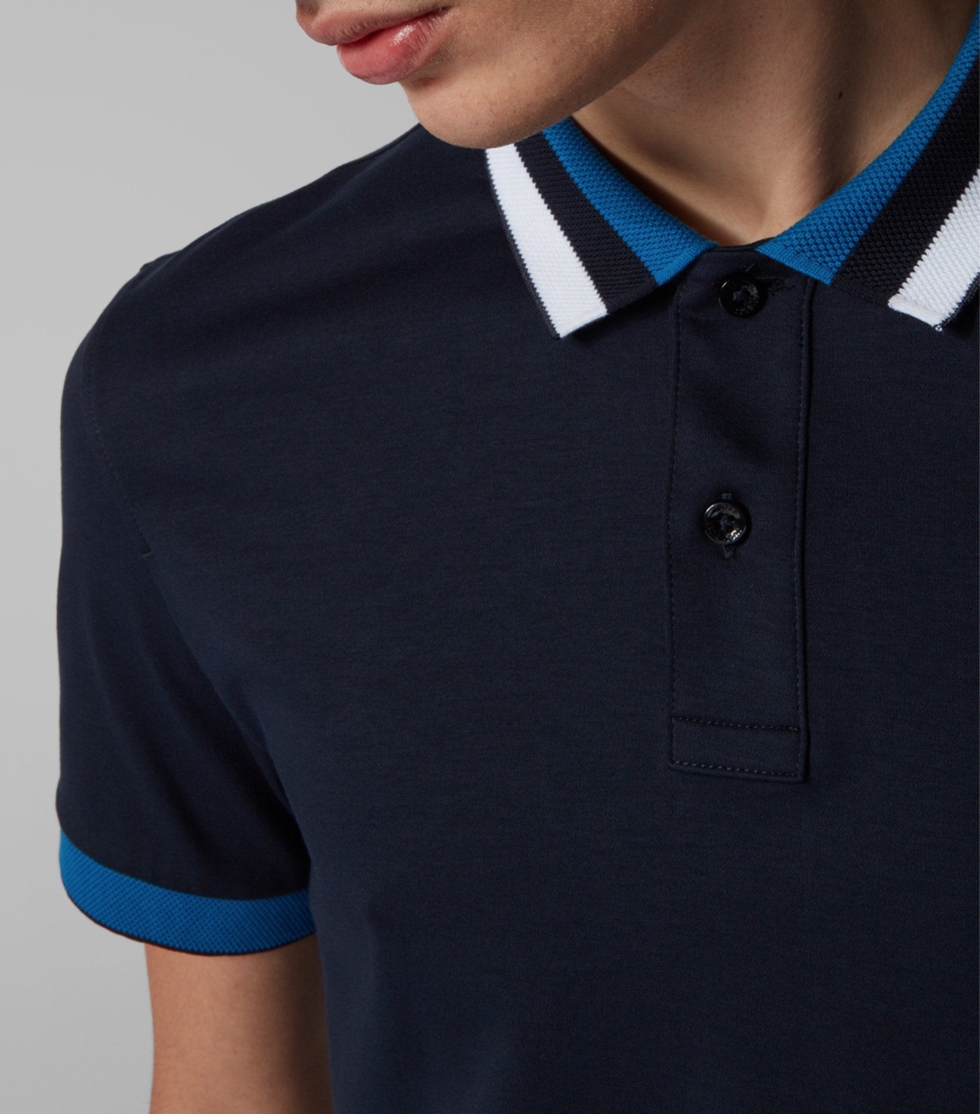Phillipson 67 Striped Collar Polo Shirt Dark Blue