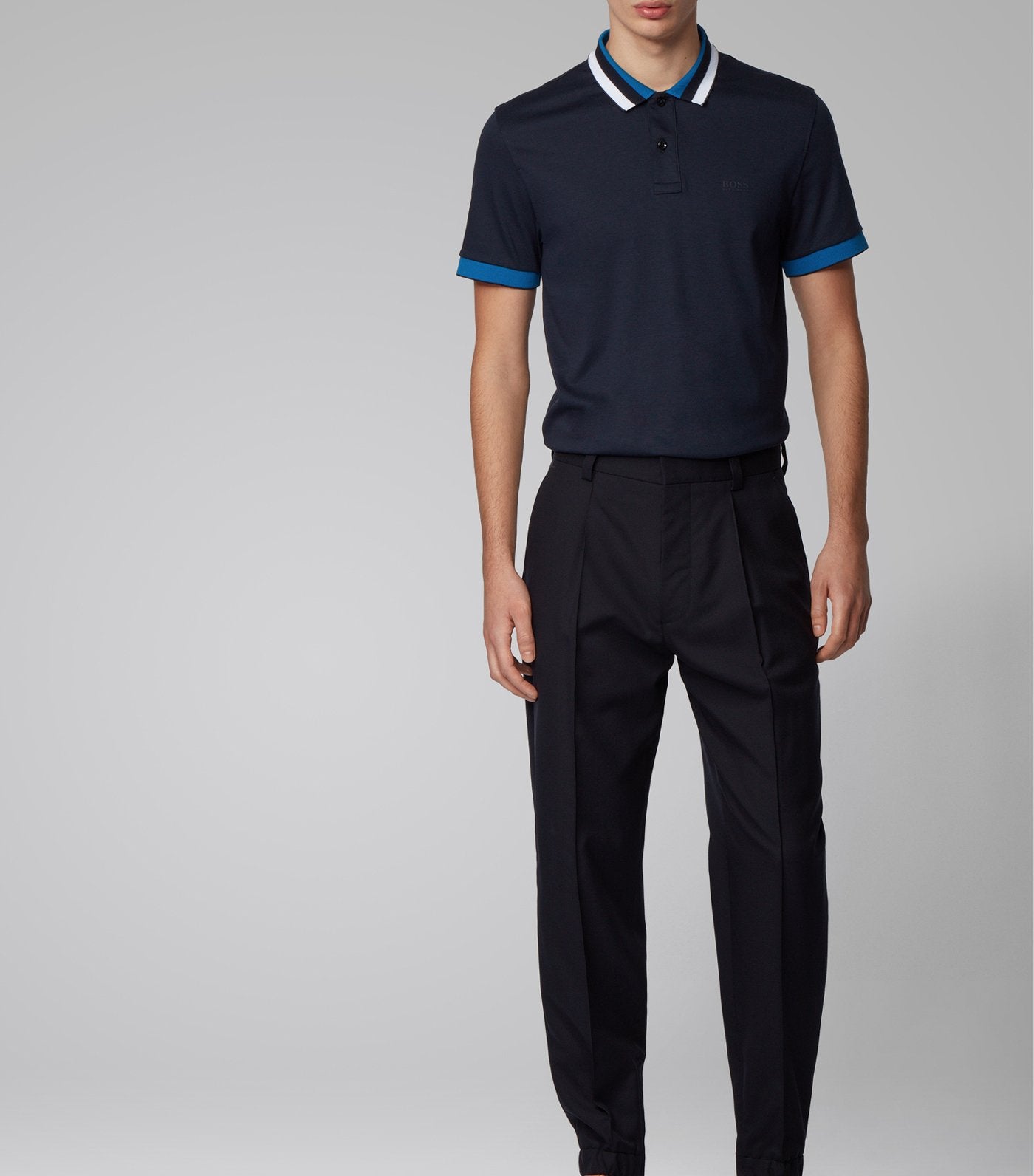 Phillipson 67 Striped Collar Polo Shirt Dark Blue
