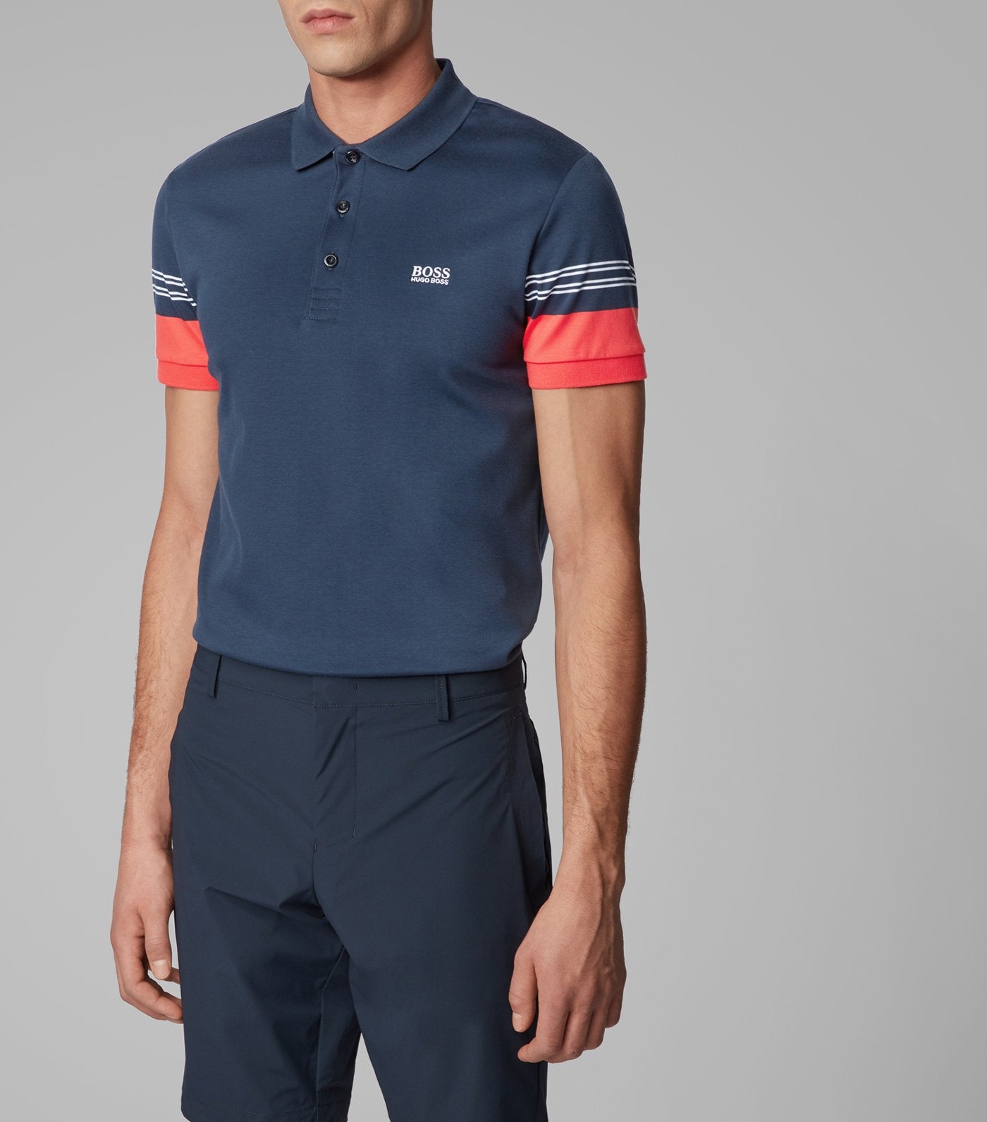 Paule 1 Engineered-Stripe Sleeves Polo Shirt Dark Blue