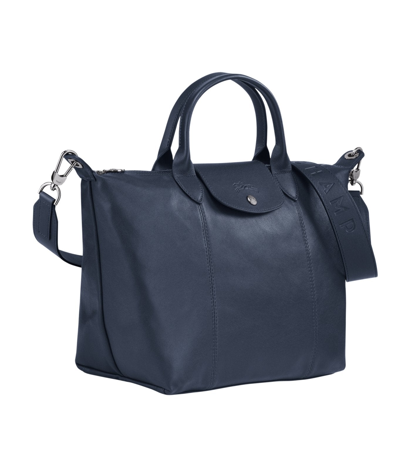 Le Pliage Cuir Top-Handle Bag M Navy